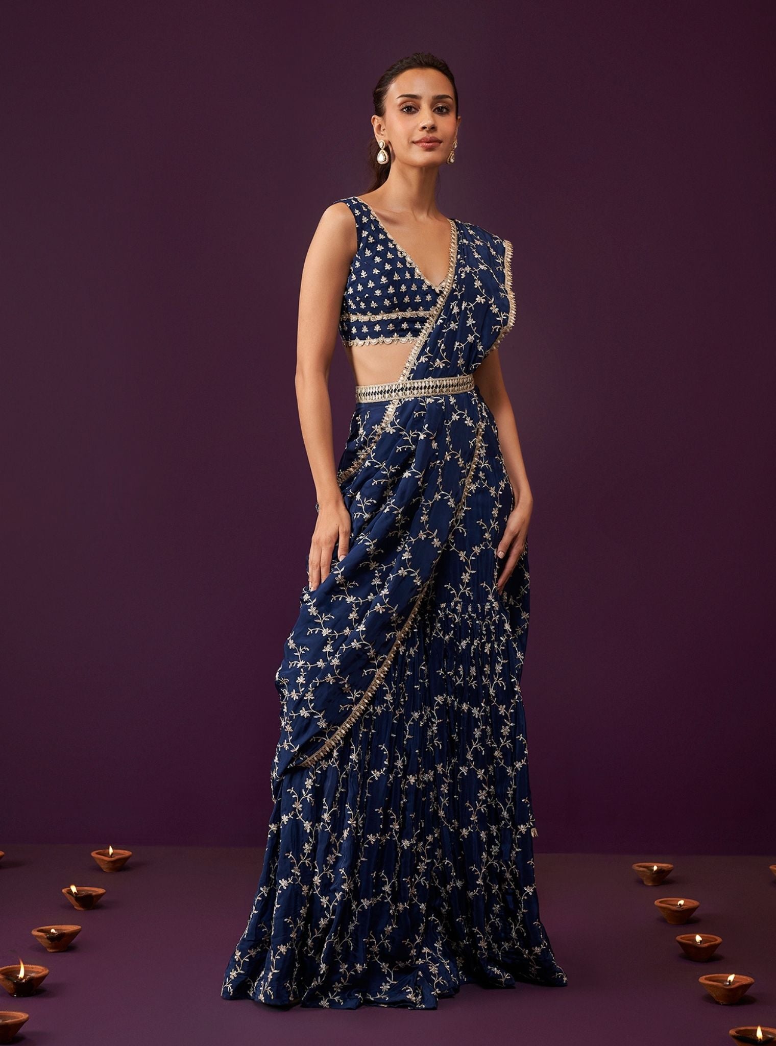 Mulmul Crepe Ayana Navy Saree