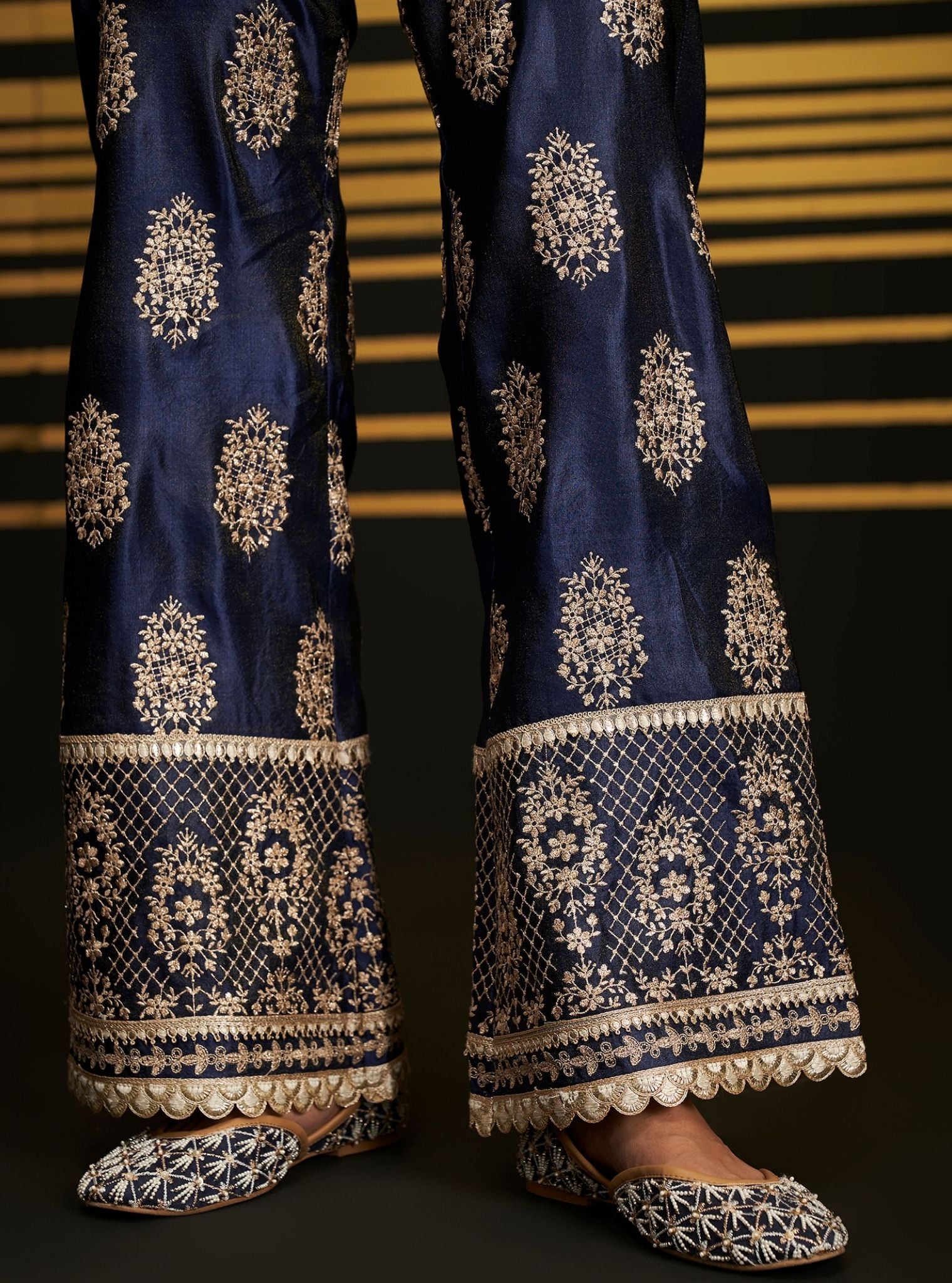 Vaari Tissue Linen Satin Navy Kurta