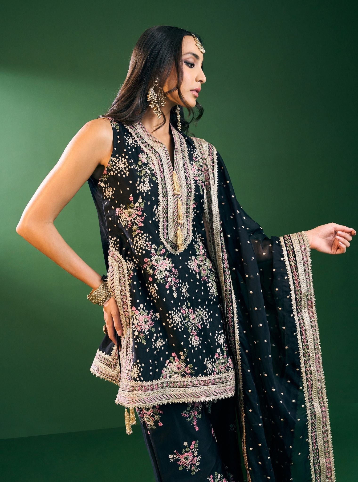 Lami Pima Satin Black Kurta Set
