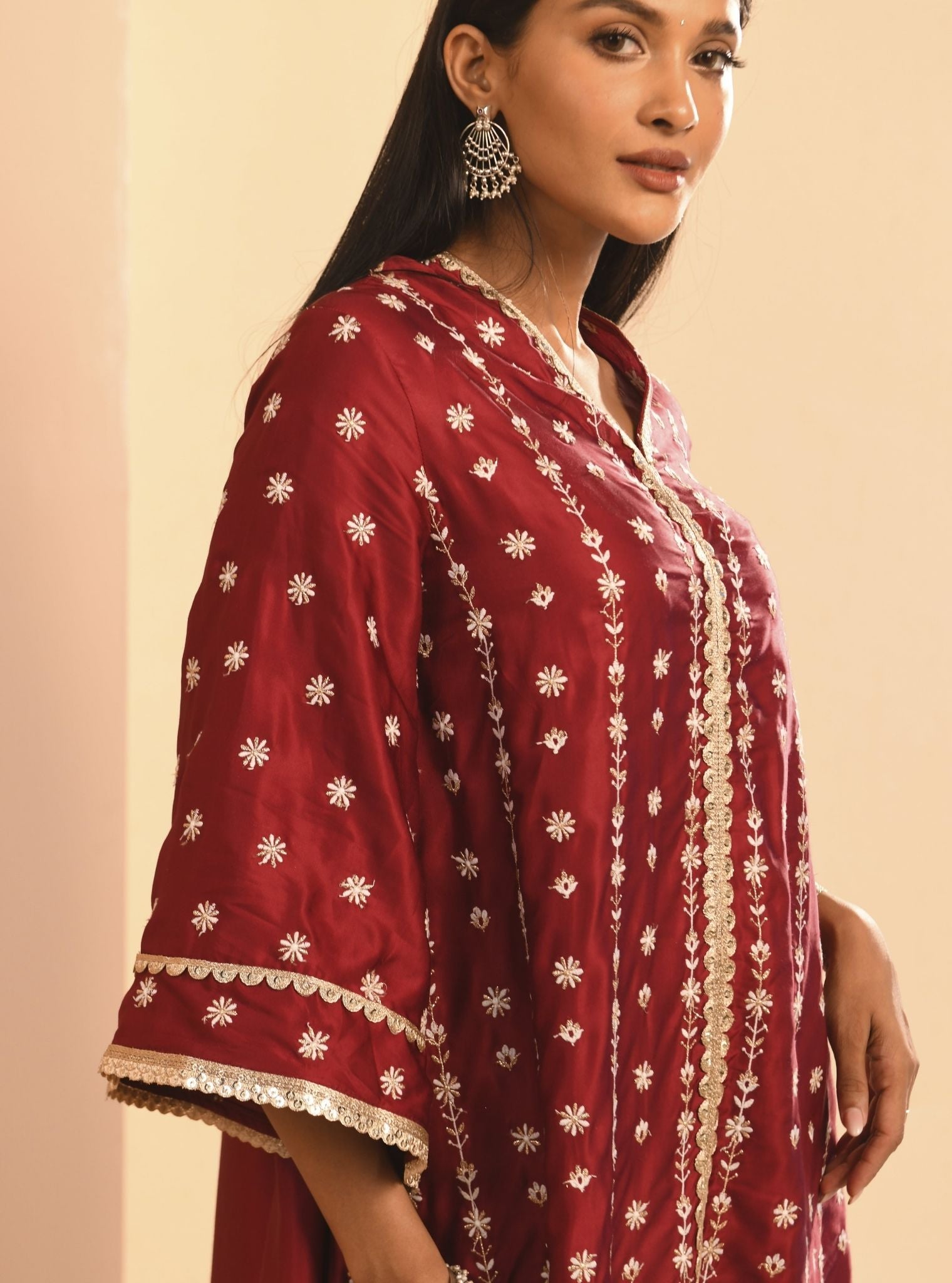 Mulmul Cupro Amara Wine Kurta