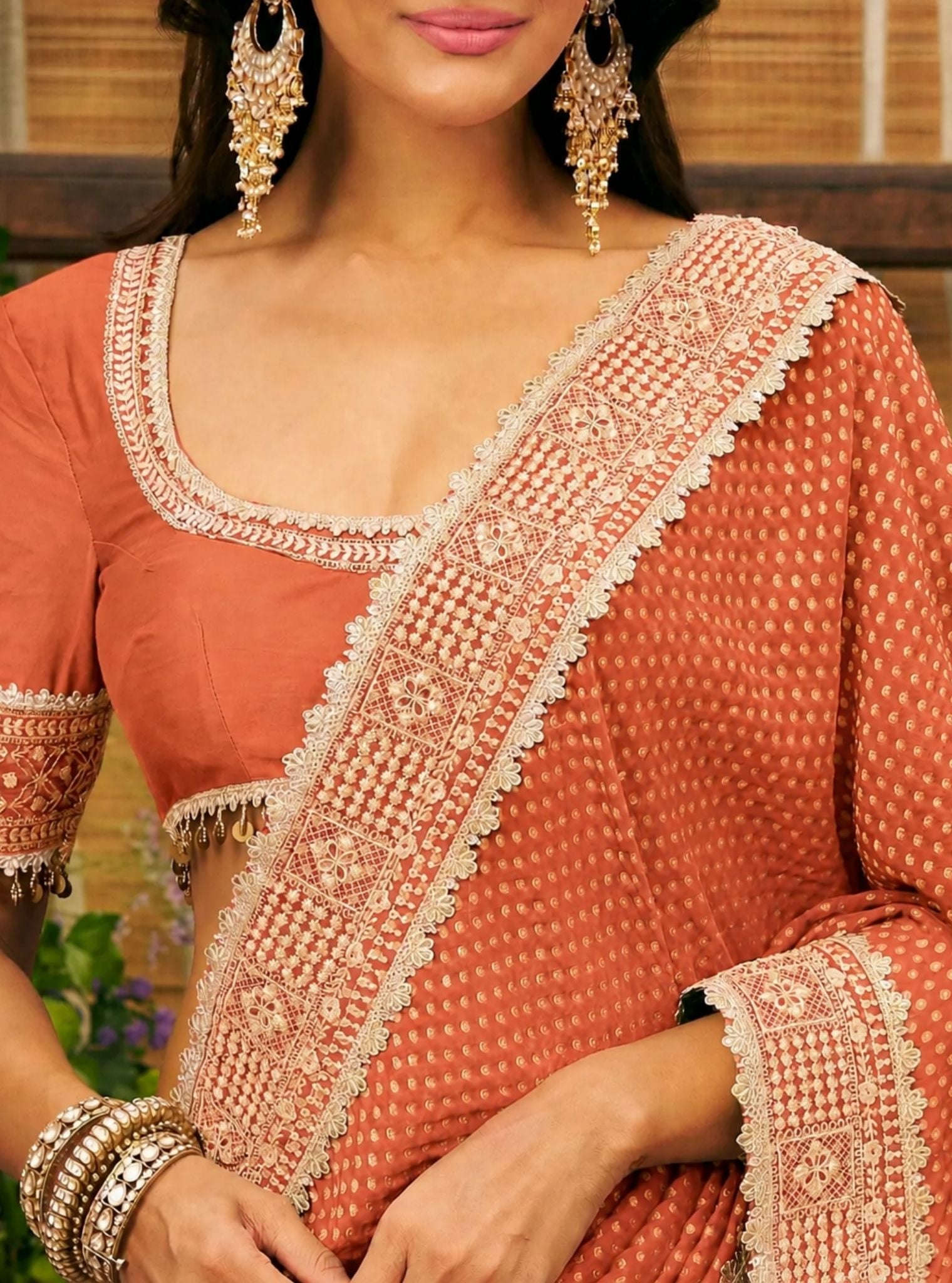 Pankhuri Banarasi Burnt Orange Saree