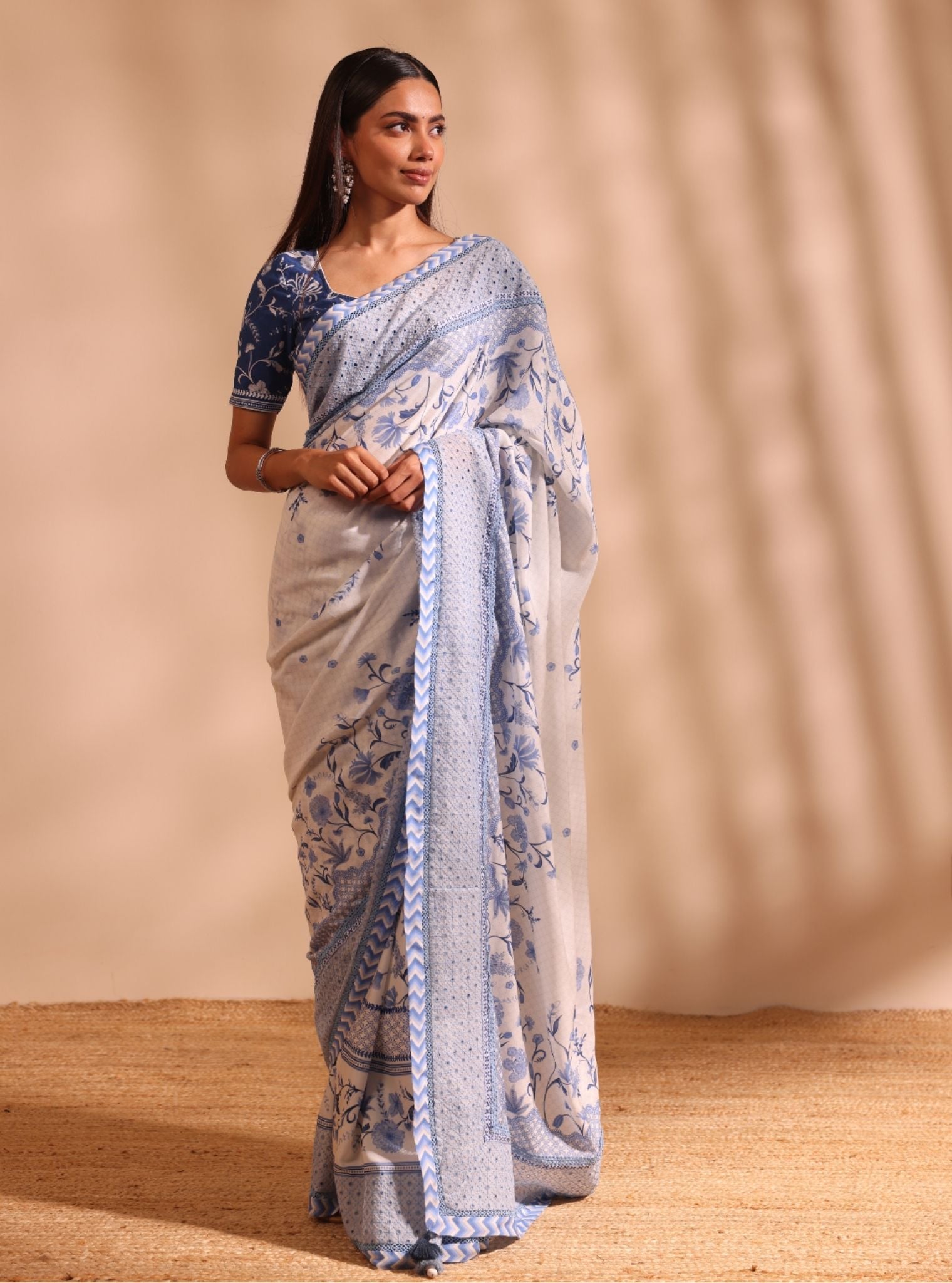 Mulmul Lawn Niri White Saree