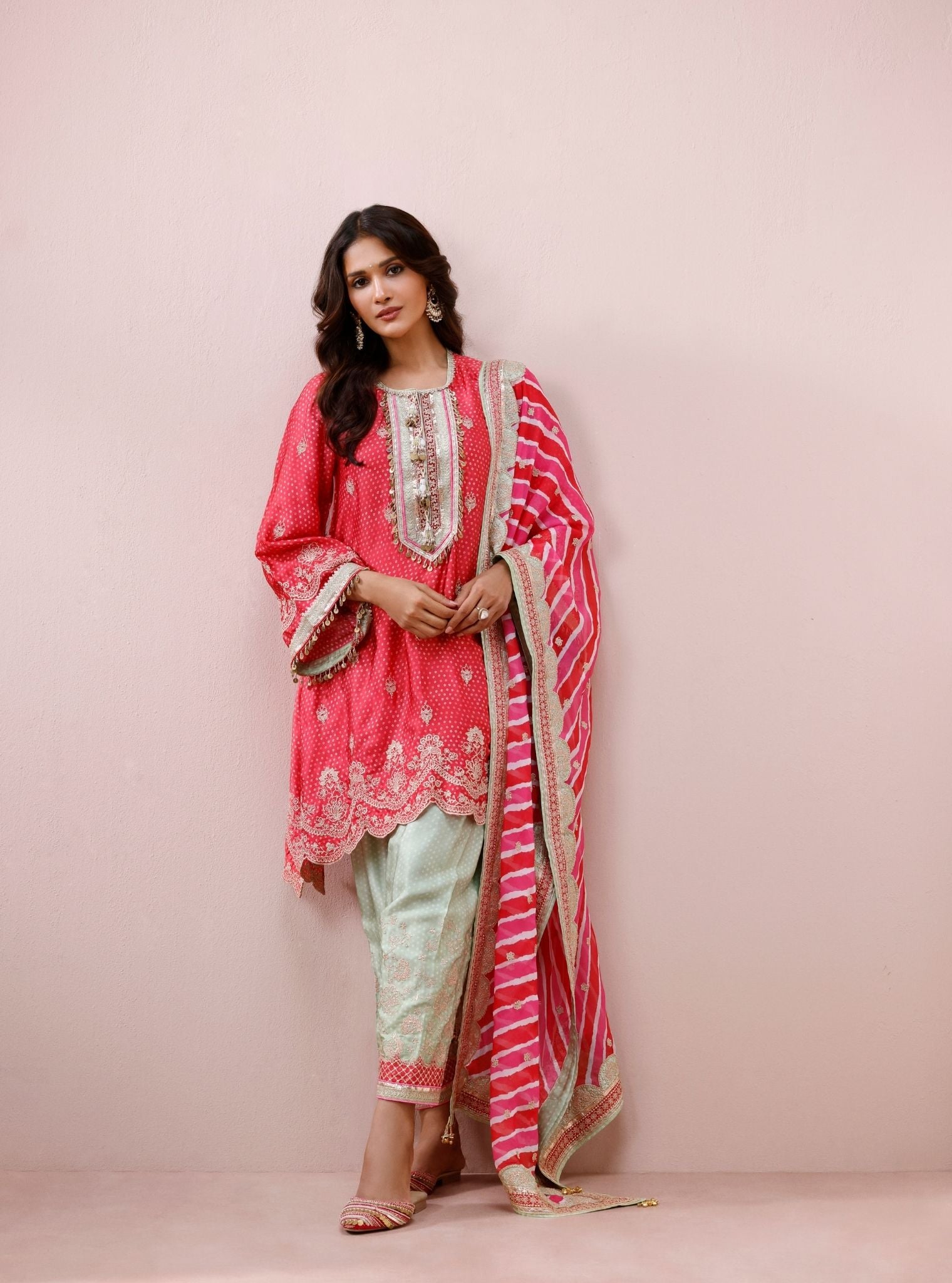 Iraa Cupro Satin Red Kurta Set