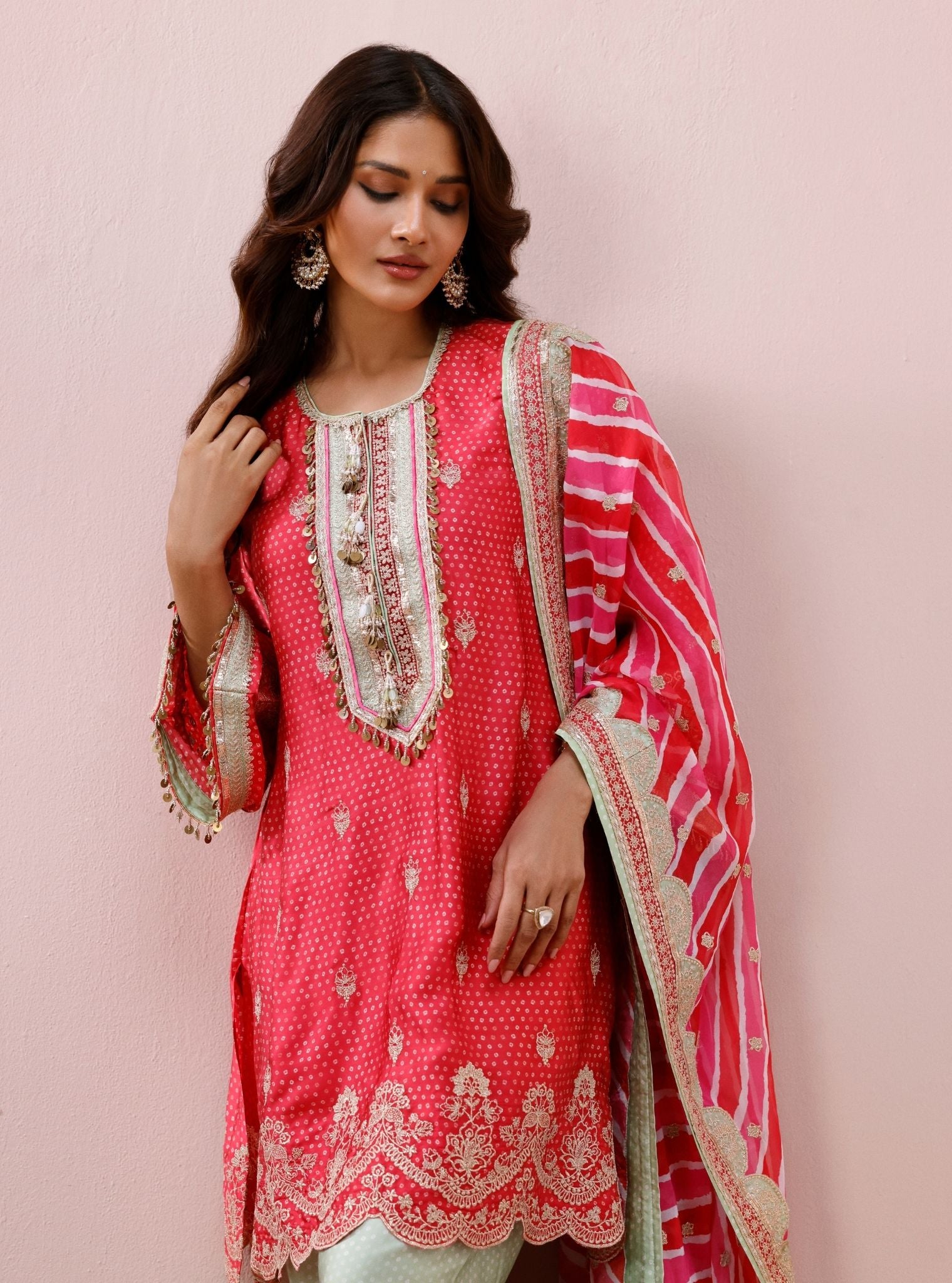 Iraa Cupro Satin Red Kurta Set