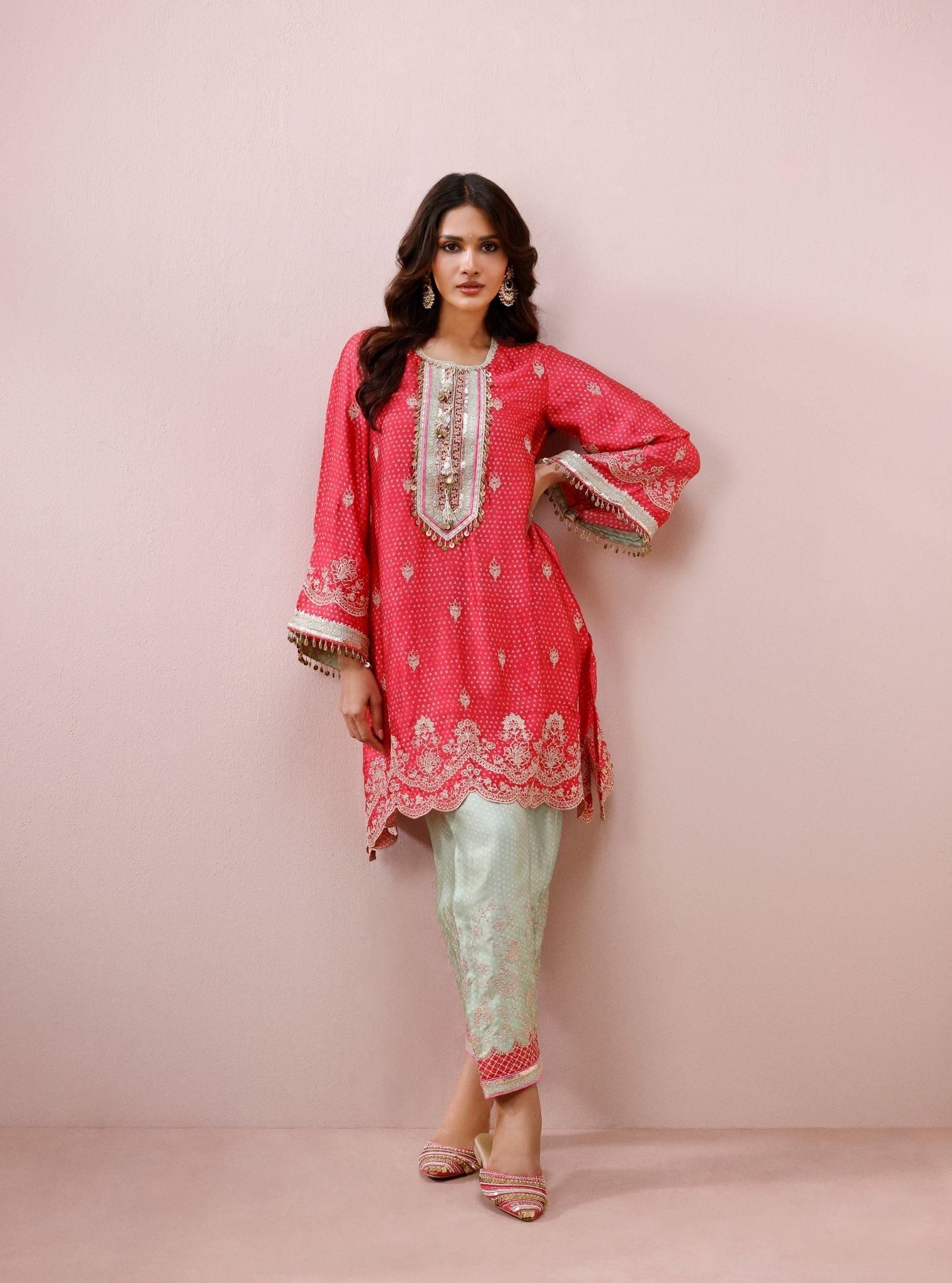 Iraa Cupro Satin Red Kurta Set