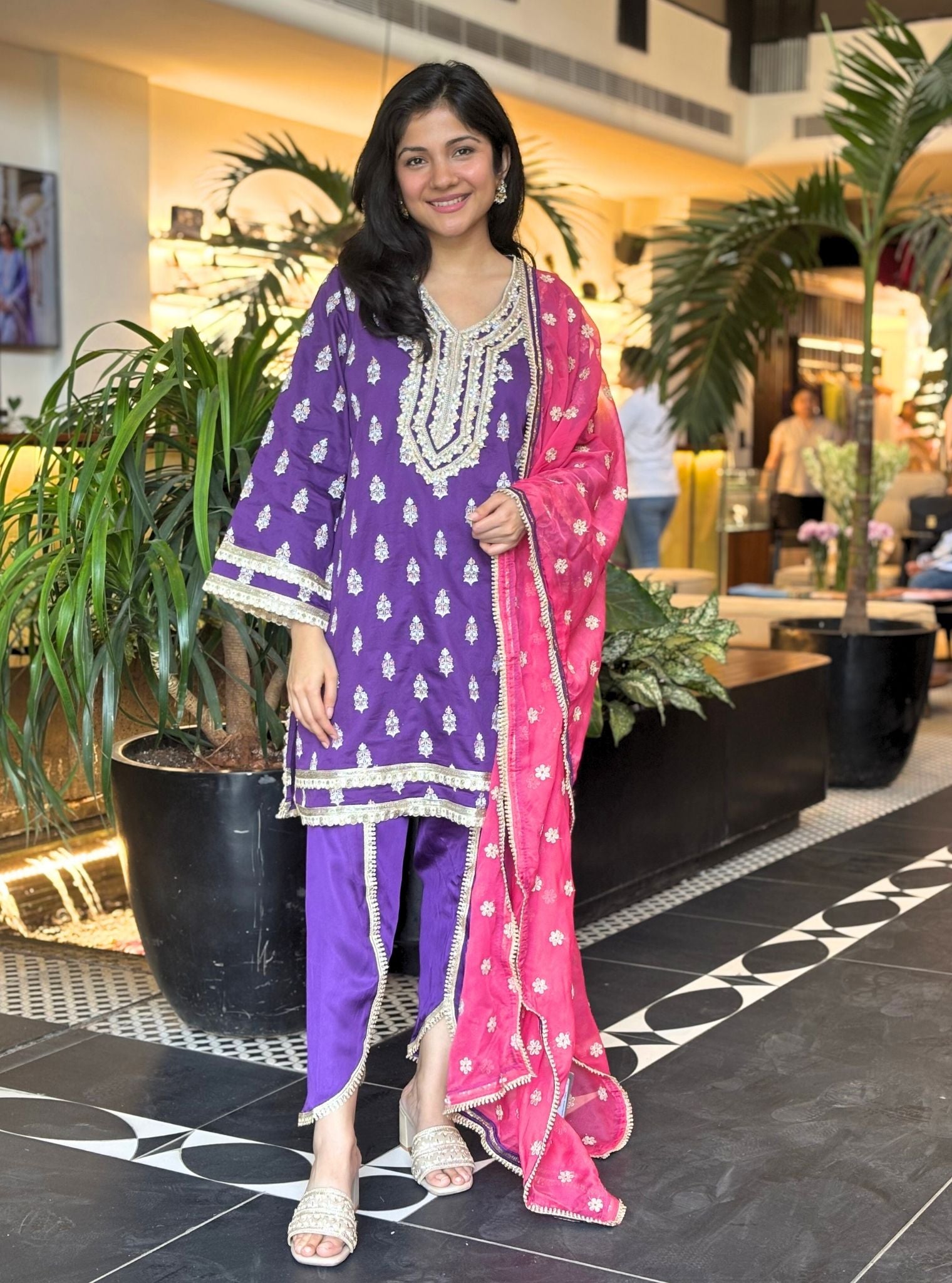 Mulmul Pima Sama Purple Kurta with Kasuni Purple Pant