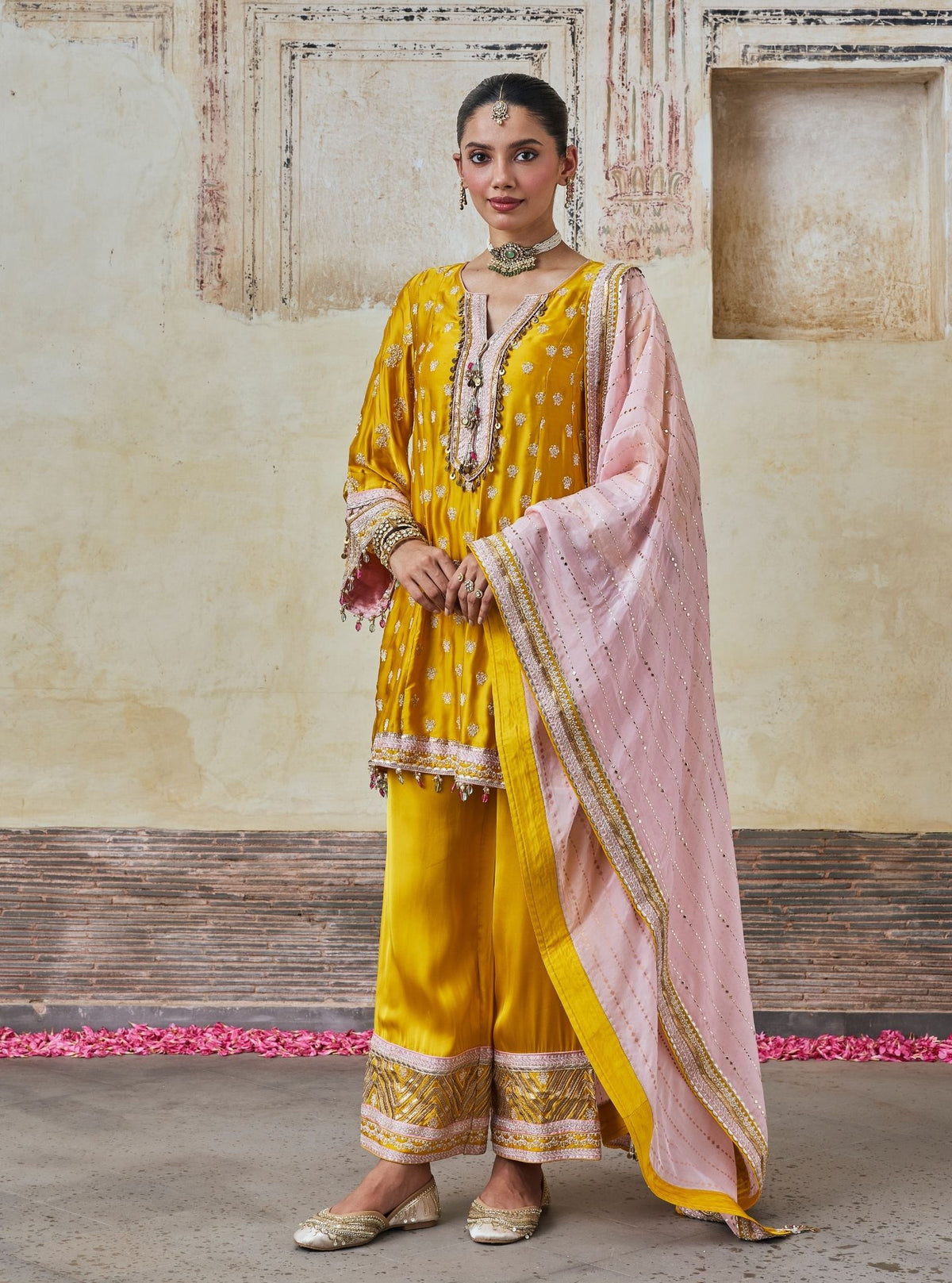 Maeri Cupro Satin Mustard Kurta Set