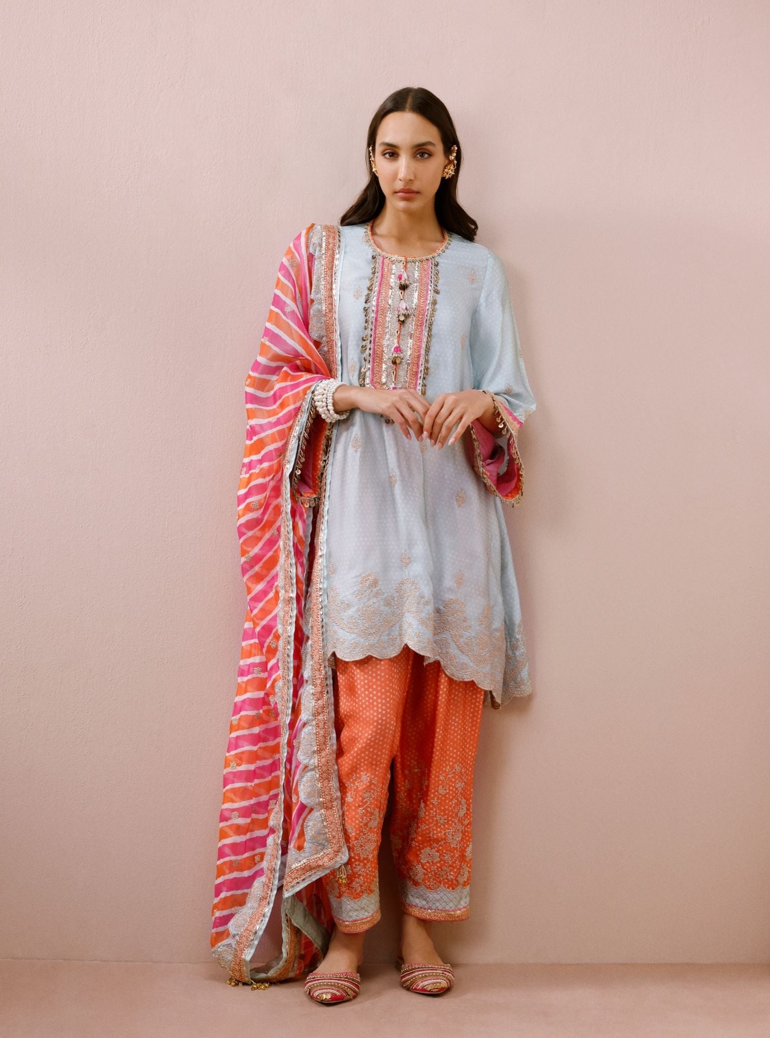 Iraa Cupro Satin Blue Kurta Set