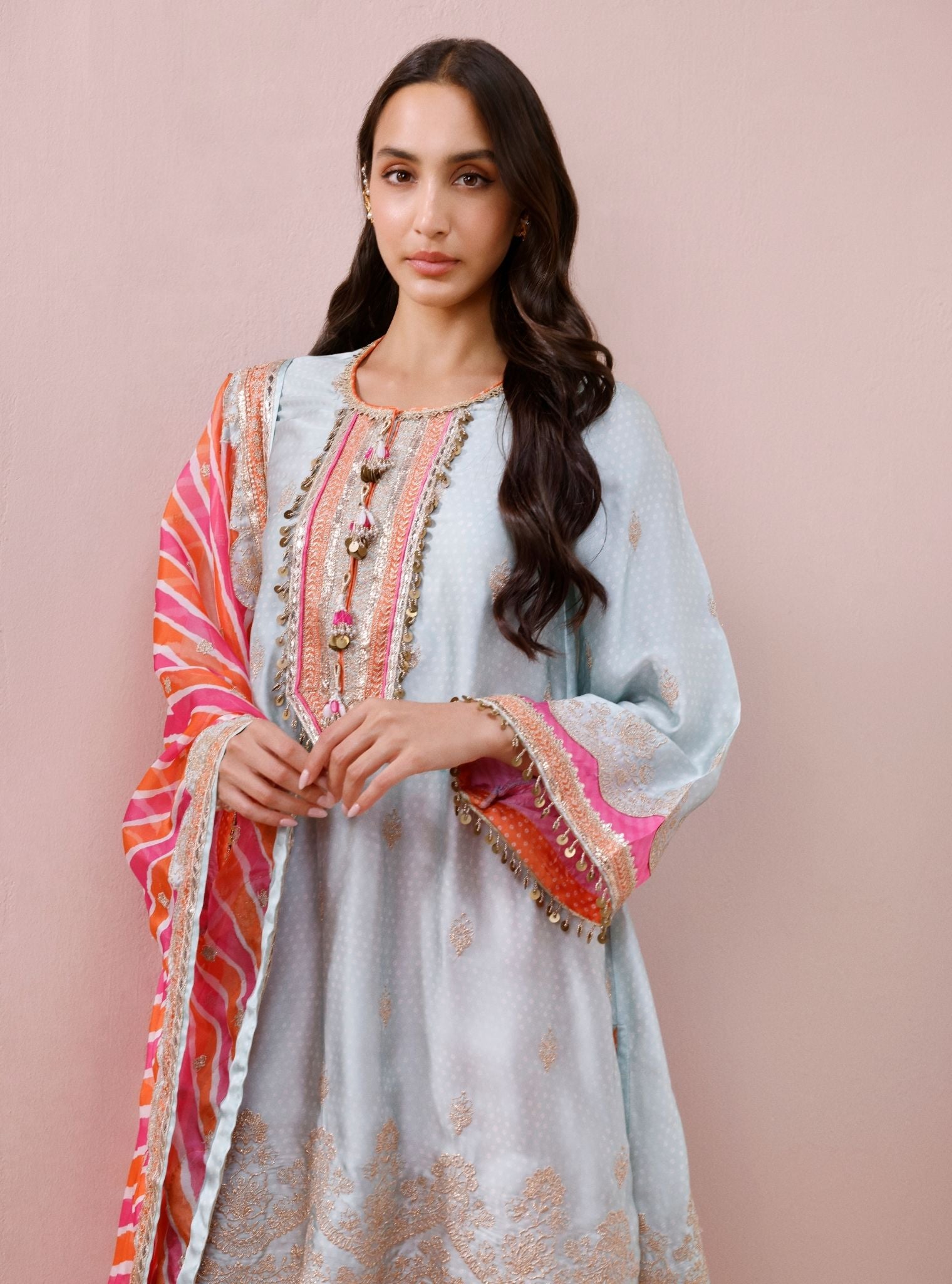Iraa Cupro Satin Blue Kurta Set