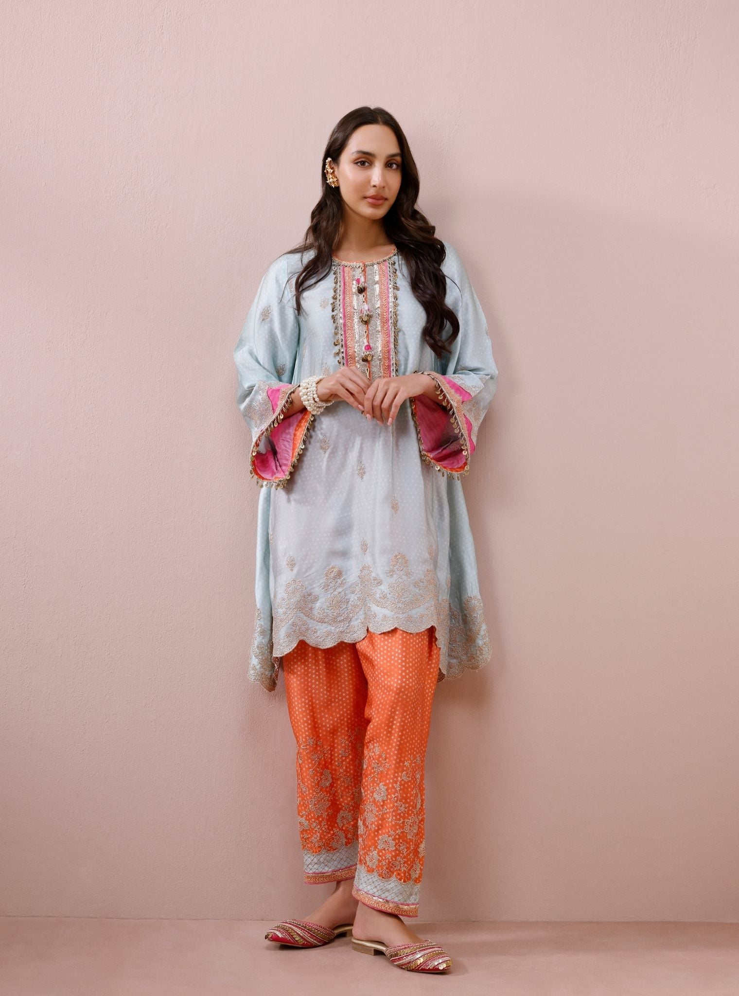 Iraa Cupro Satin Blue Kurta Set
