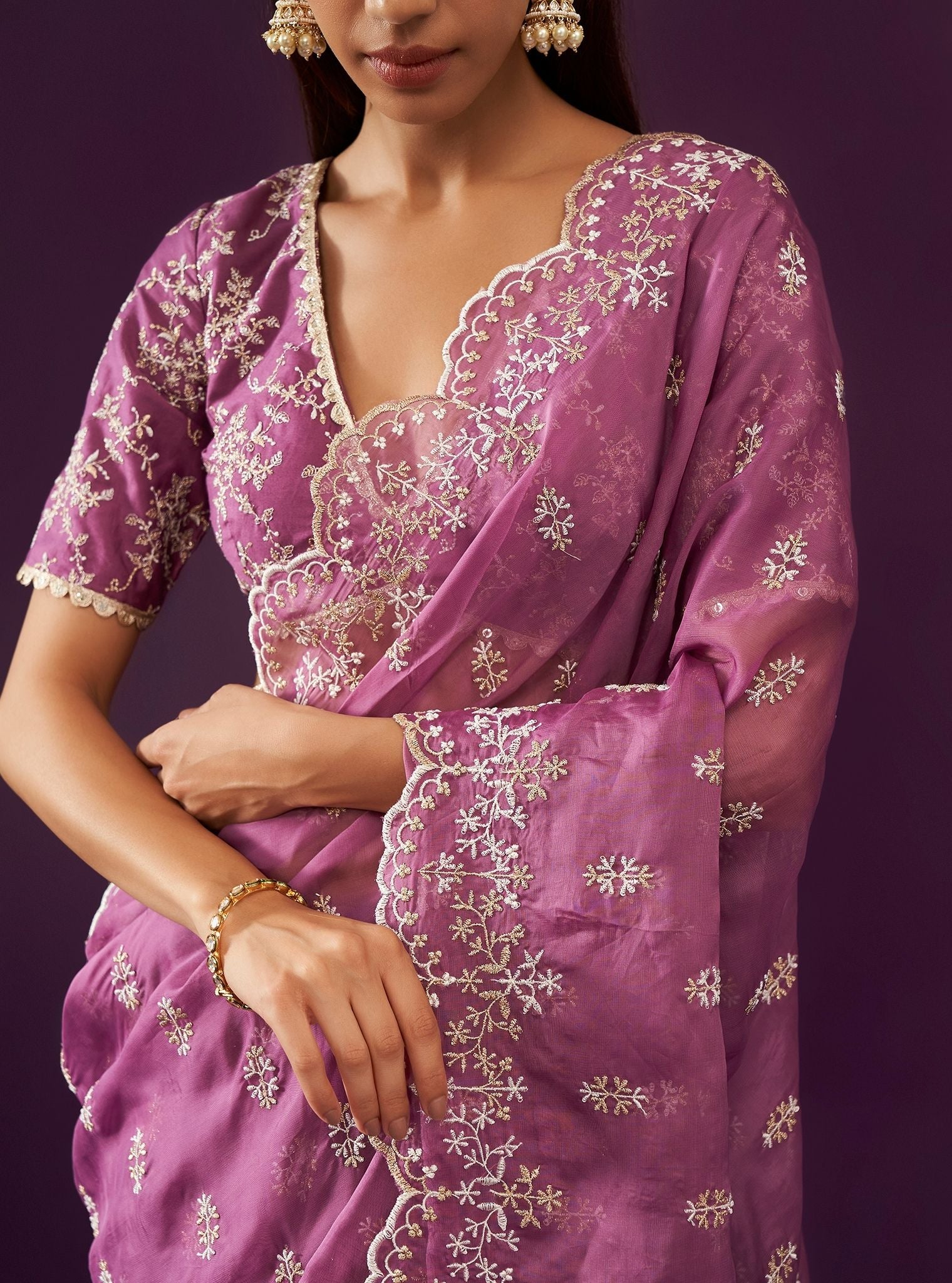 Mulmul Organza Kamlai Grape Saree