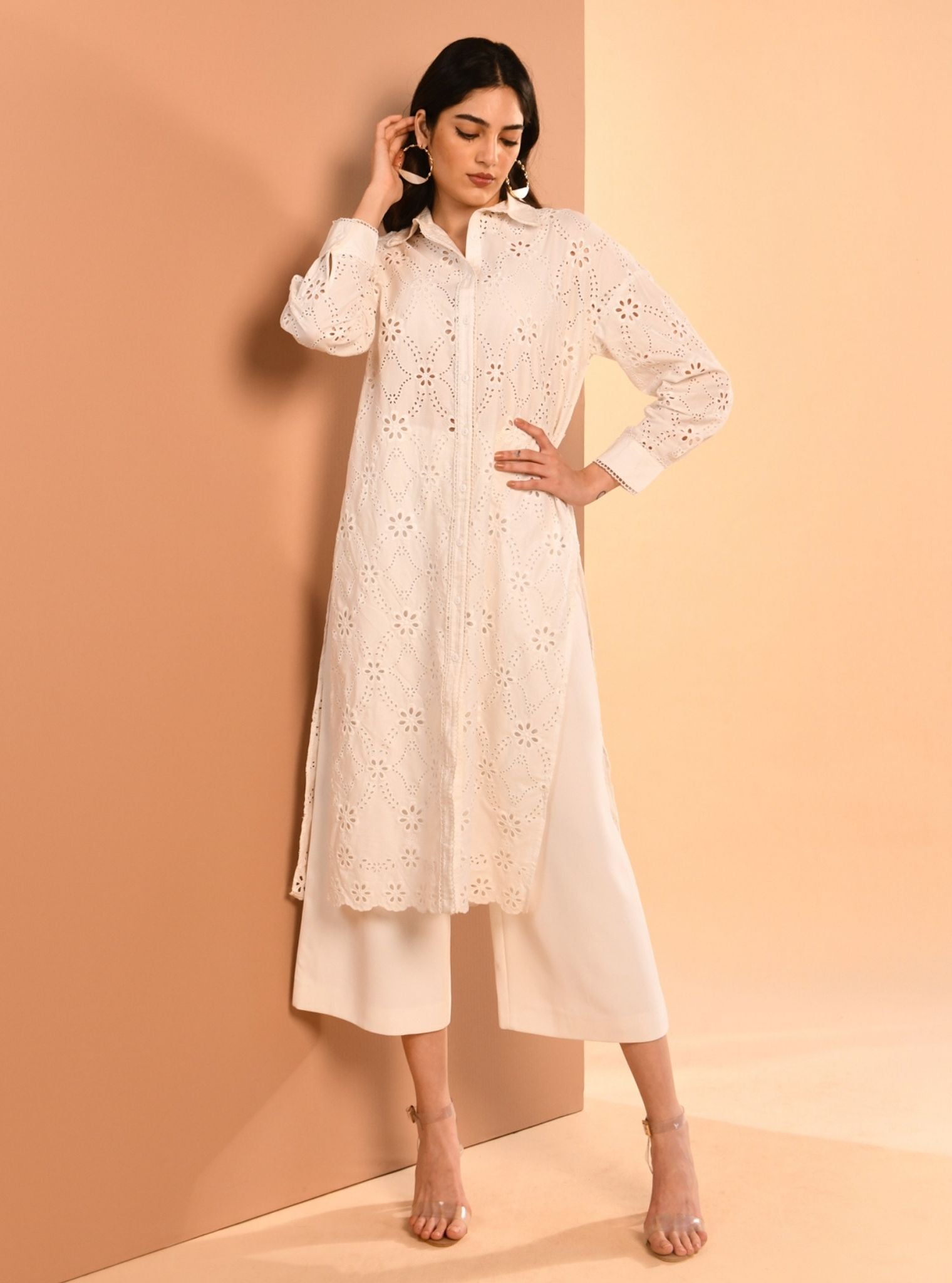 Mulmul Iconic Cotton Trix White Long Shirt