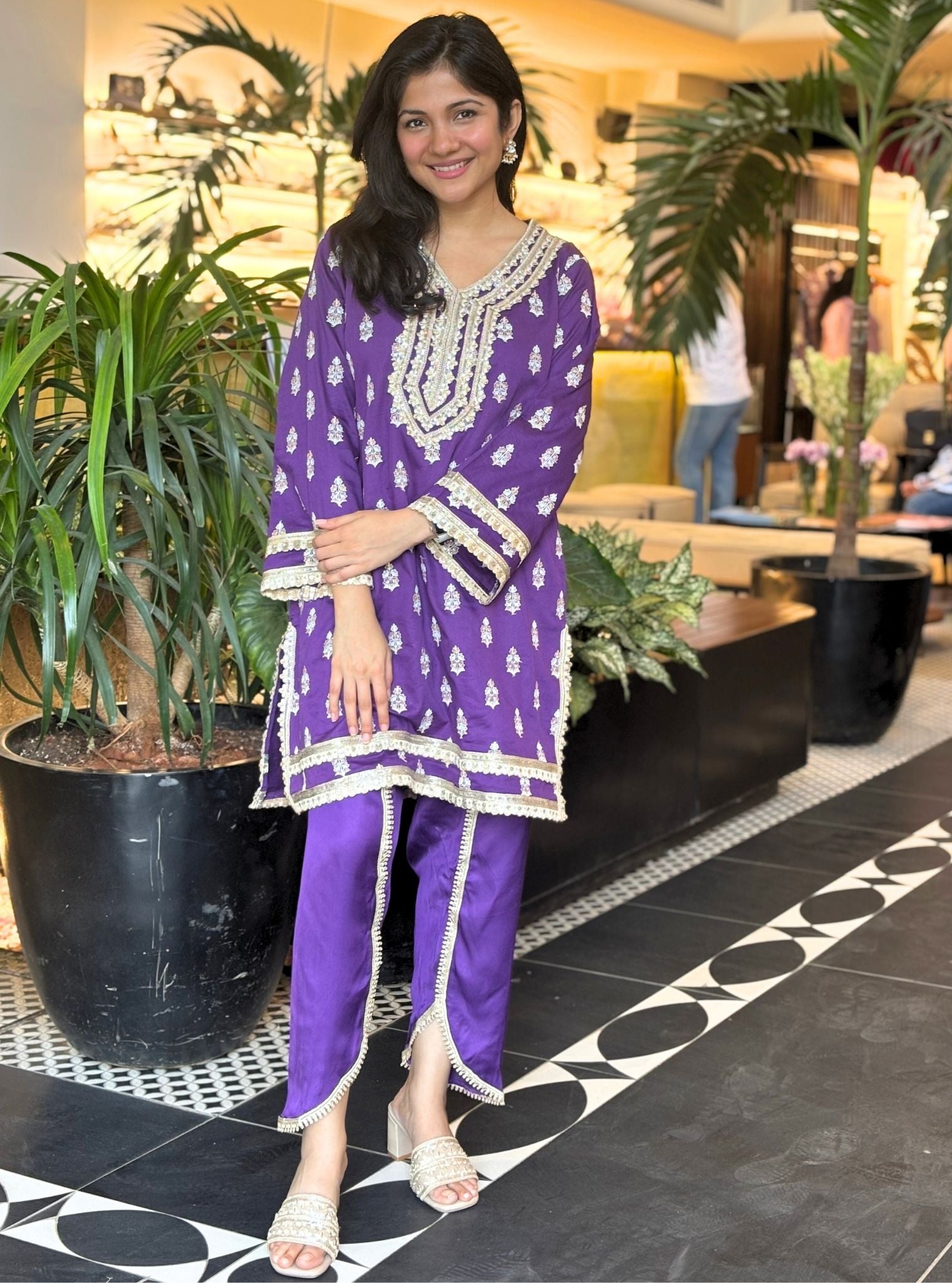 Mulmul Pima Sama Purple Kurta with Kasuni Purple Pant