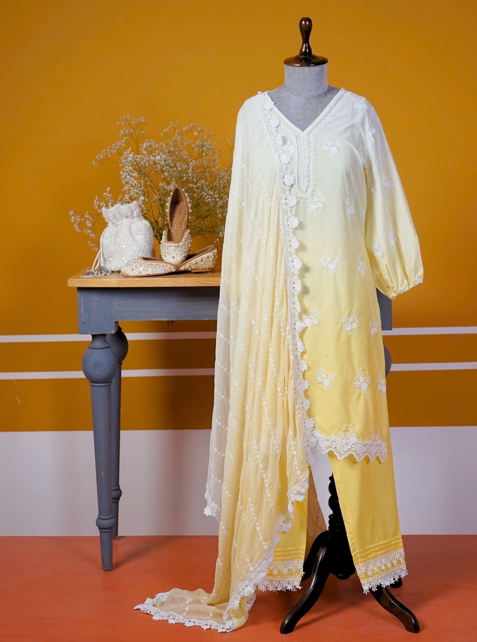 Mulmul Cotton Ombre Enola Yellow Kurta
