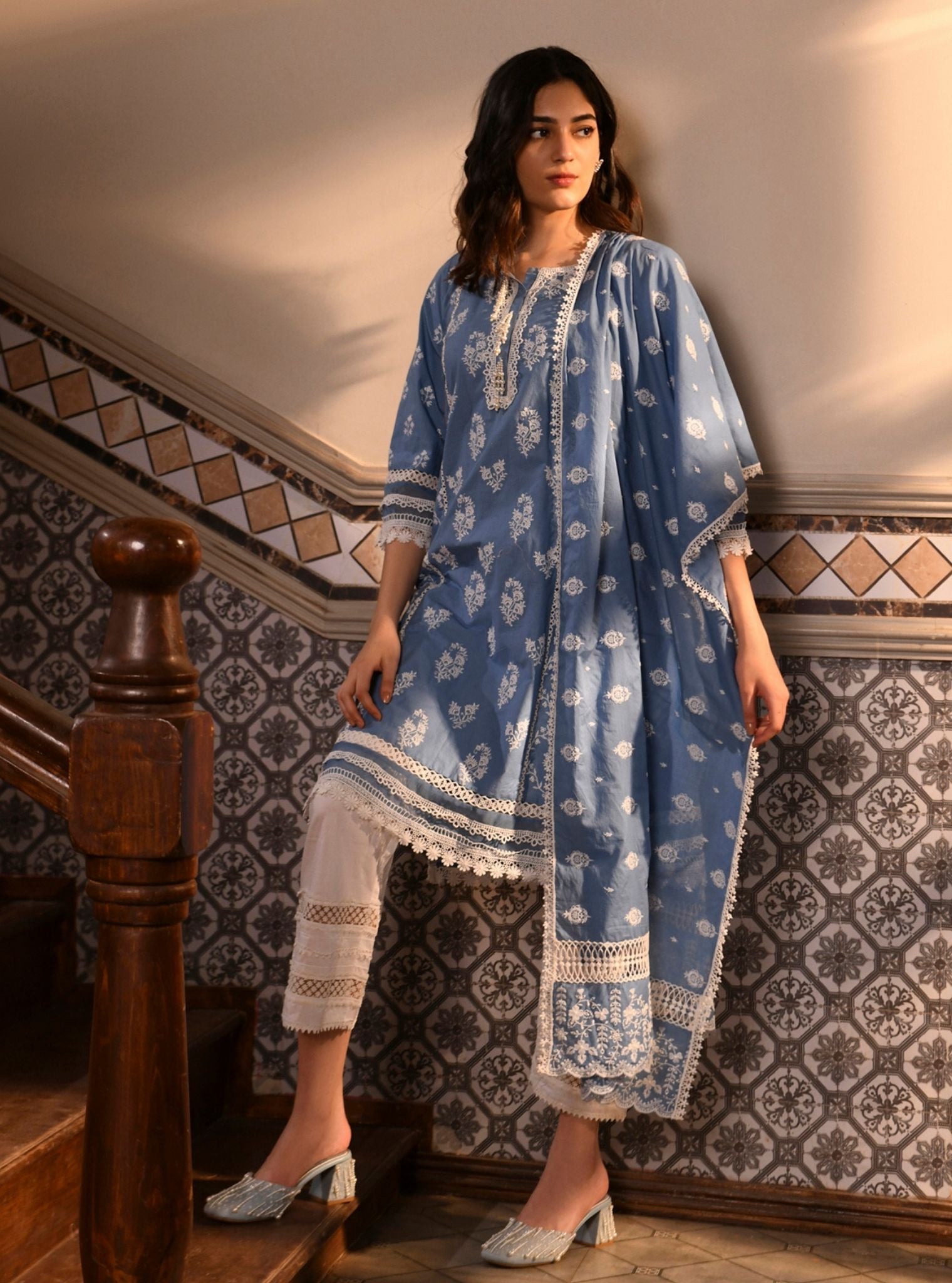 Darya Supima Cotton Denim Kurta Set