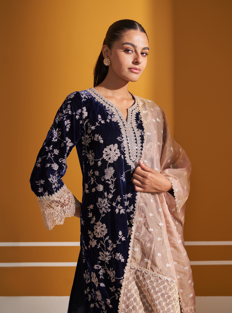 Imani Velvet Wine Kurta Set main image 1