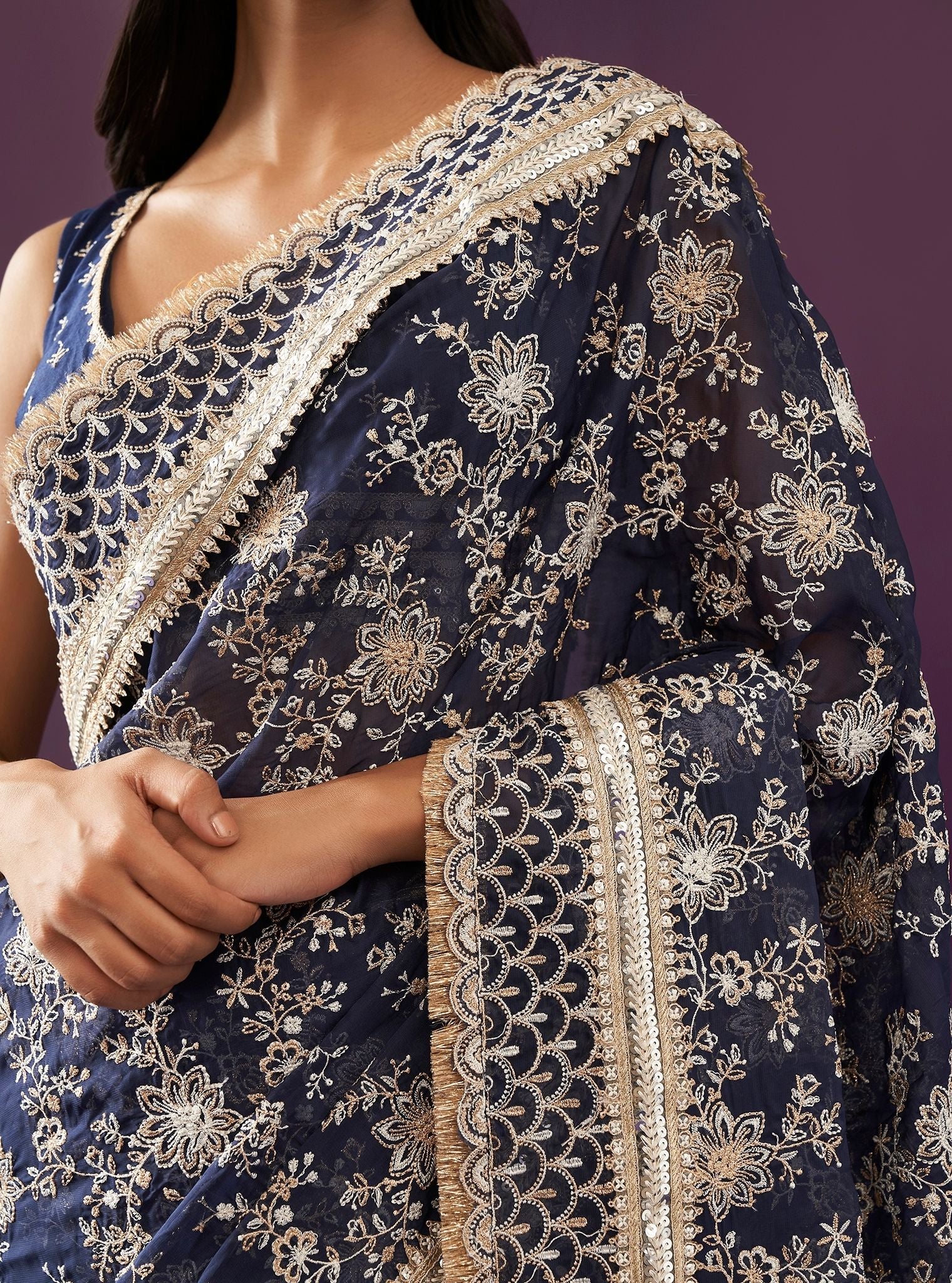 Mulmul Organza Kamon Navy Saree