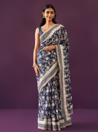 Kamon Organza Navy Saree main image 0