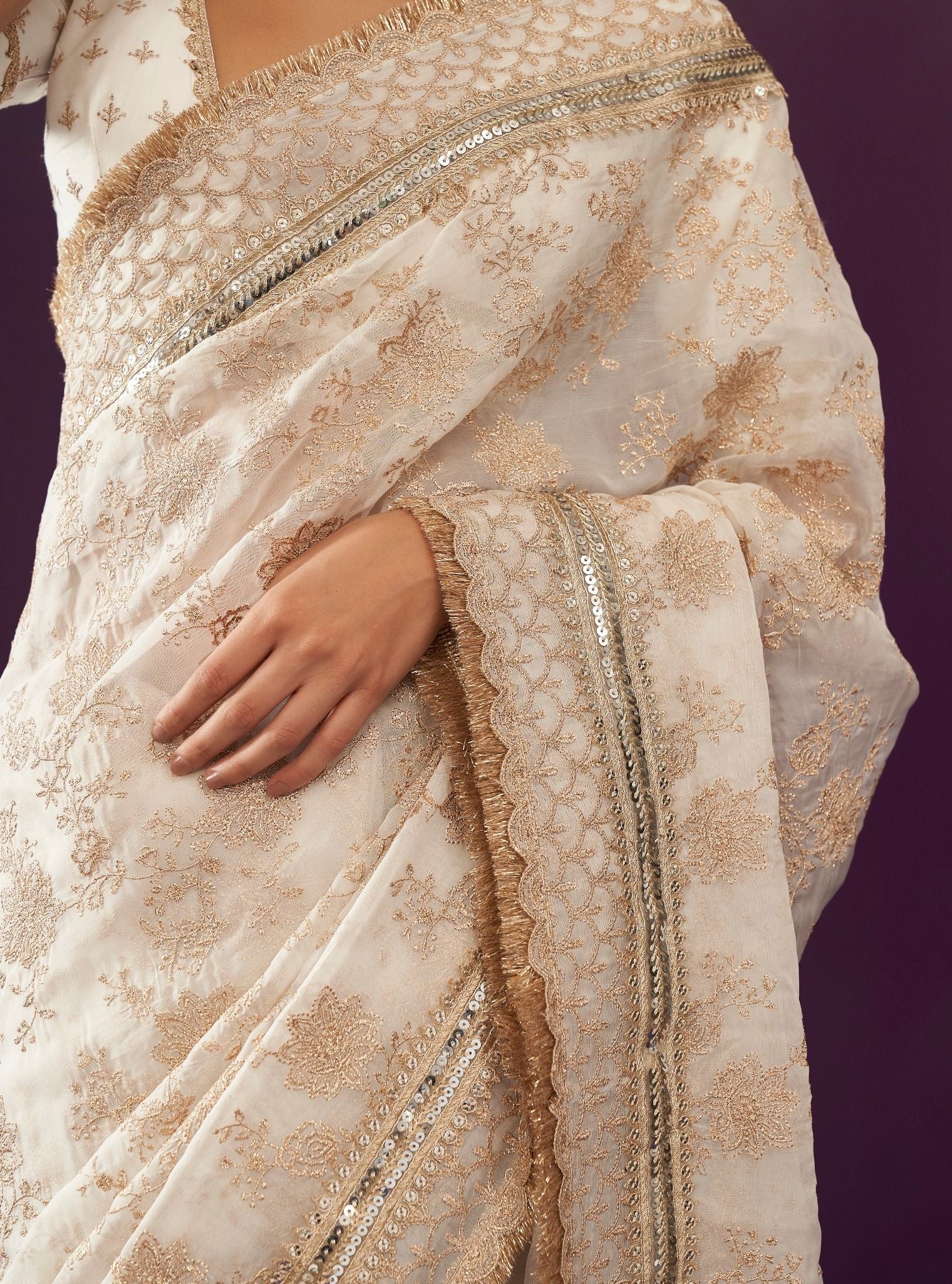 Mulmul Organza Kamon Off White Saree