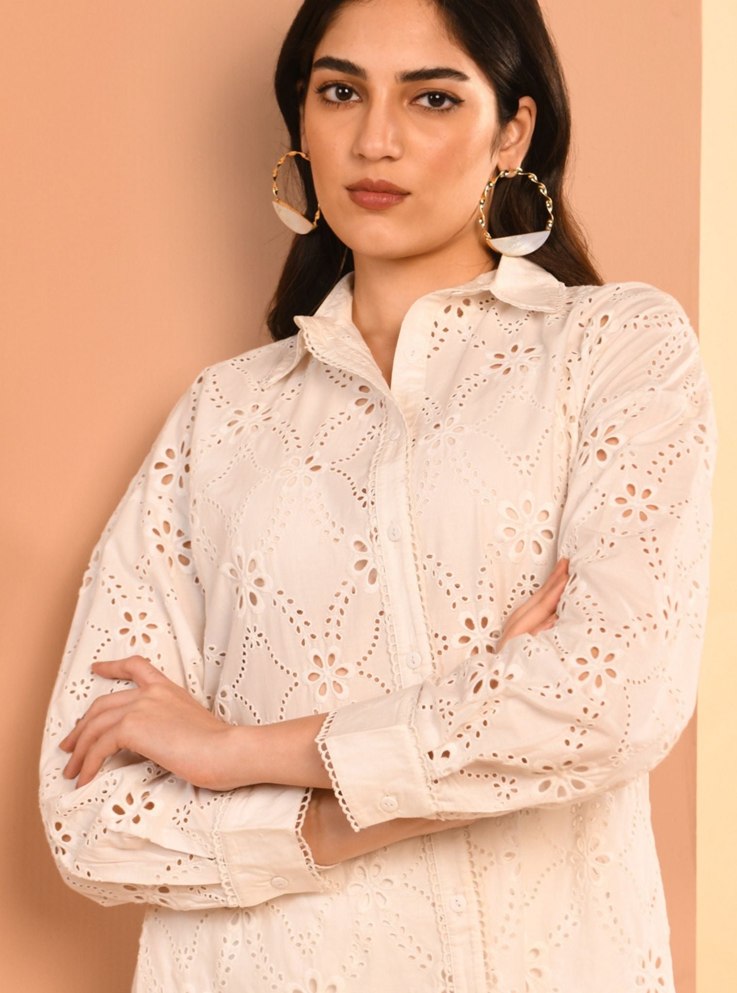 Mulmul Iconic Cotton Trix White Long Shirt