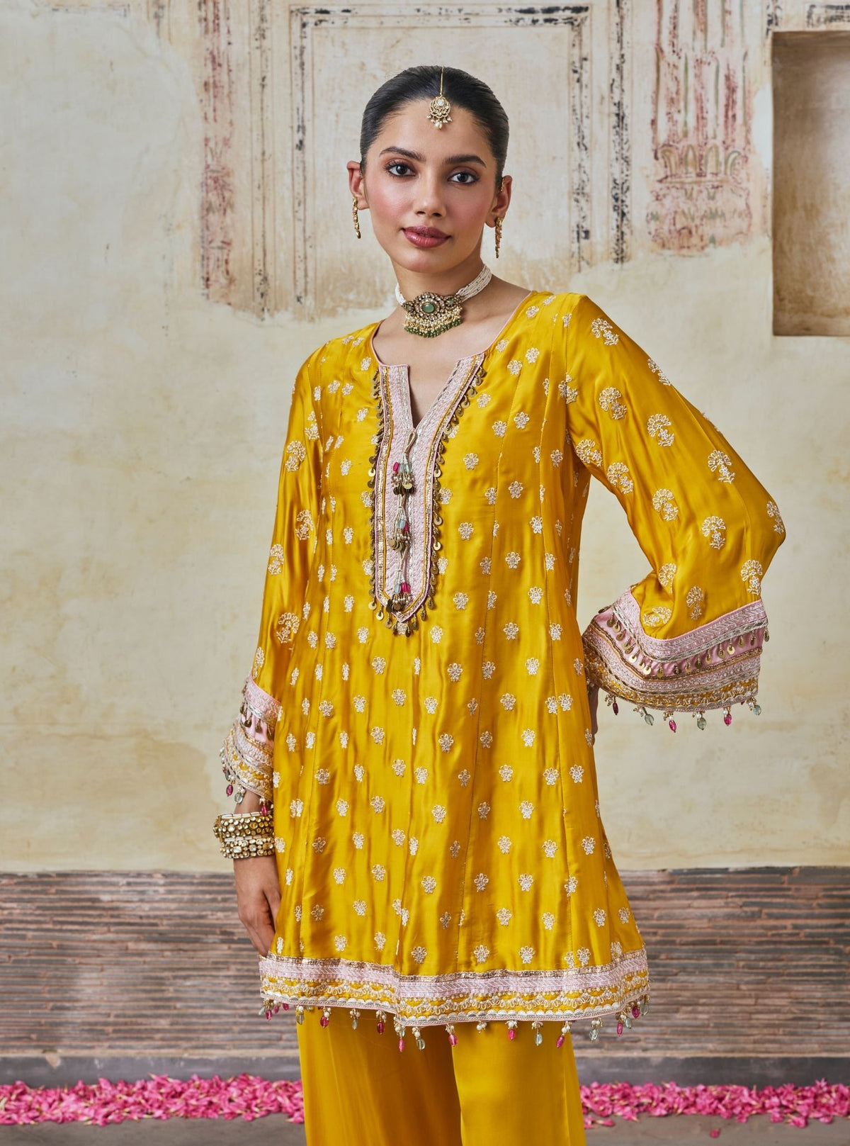 Maeri Cupro Satin Mustard Kurta Set