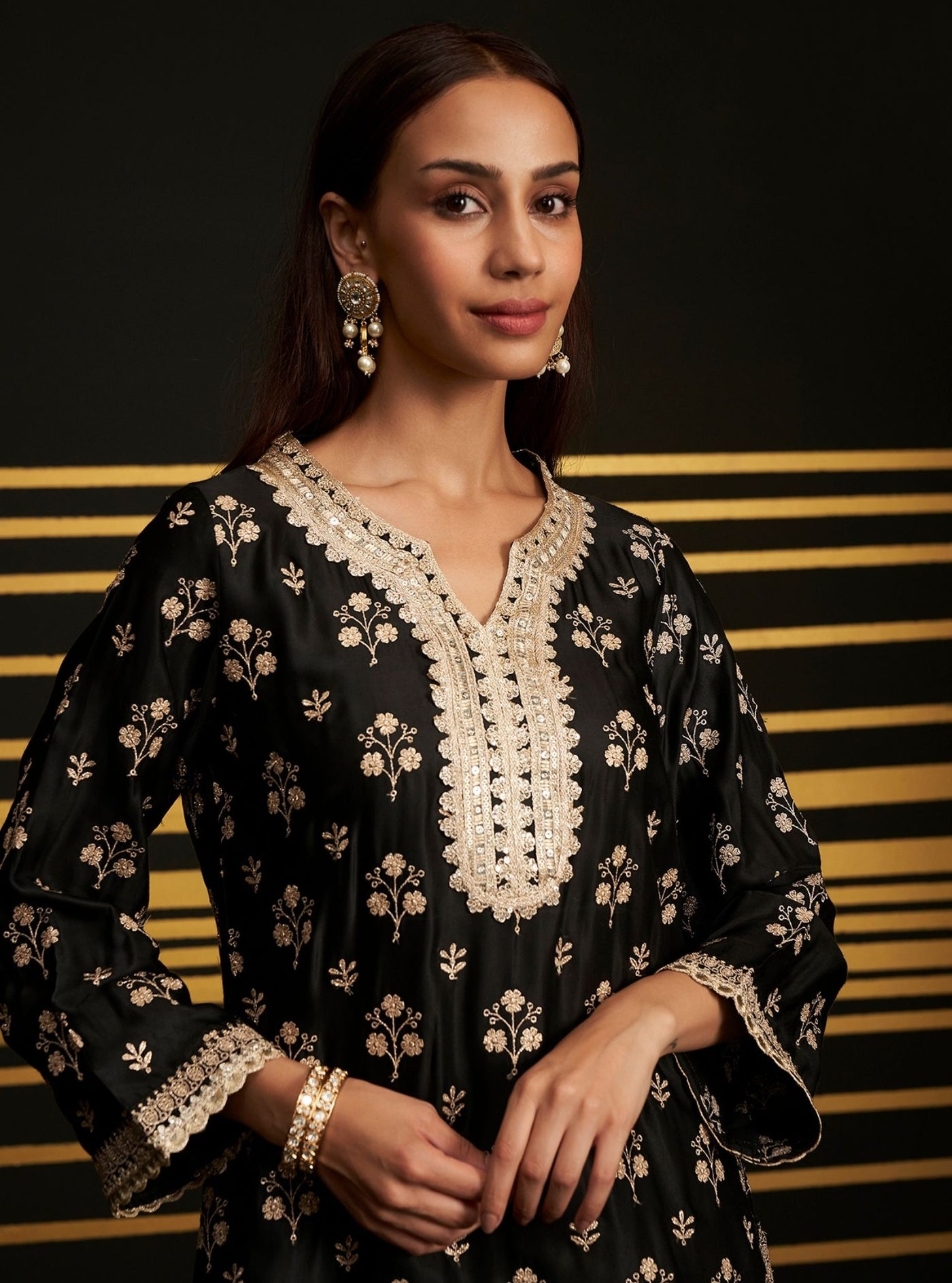 Mumul Supima Satin Brook Black Kurta