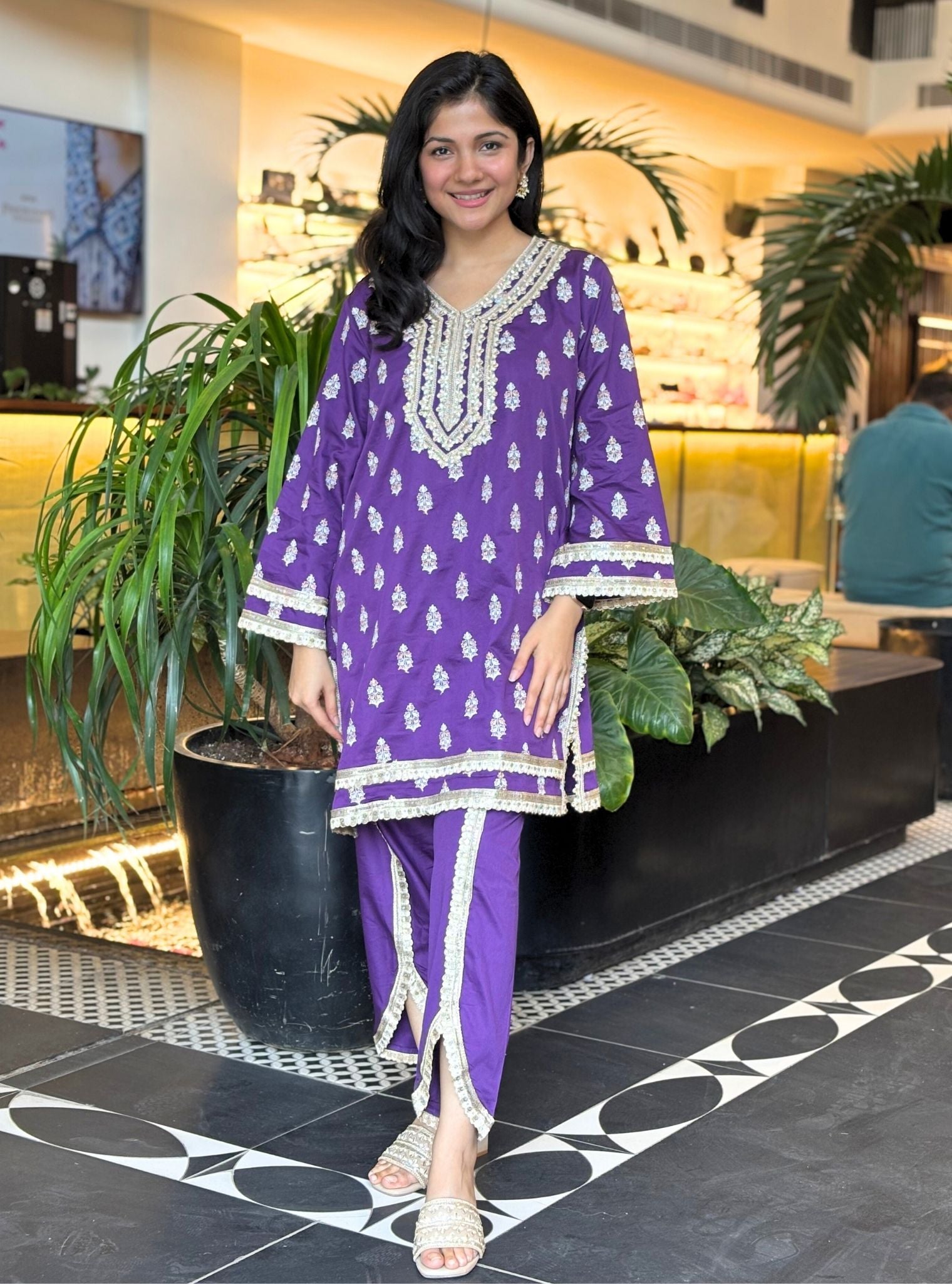 Mulmul Pima Sama Purple Kurta with Kasuni Purple Pant