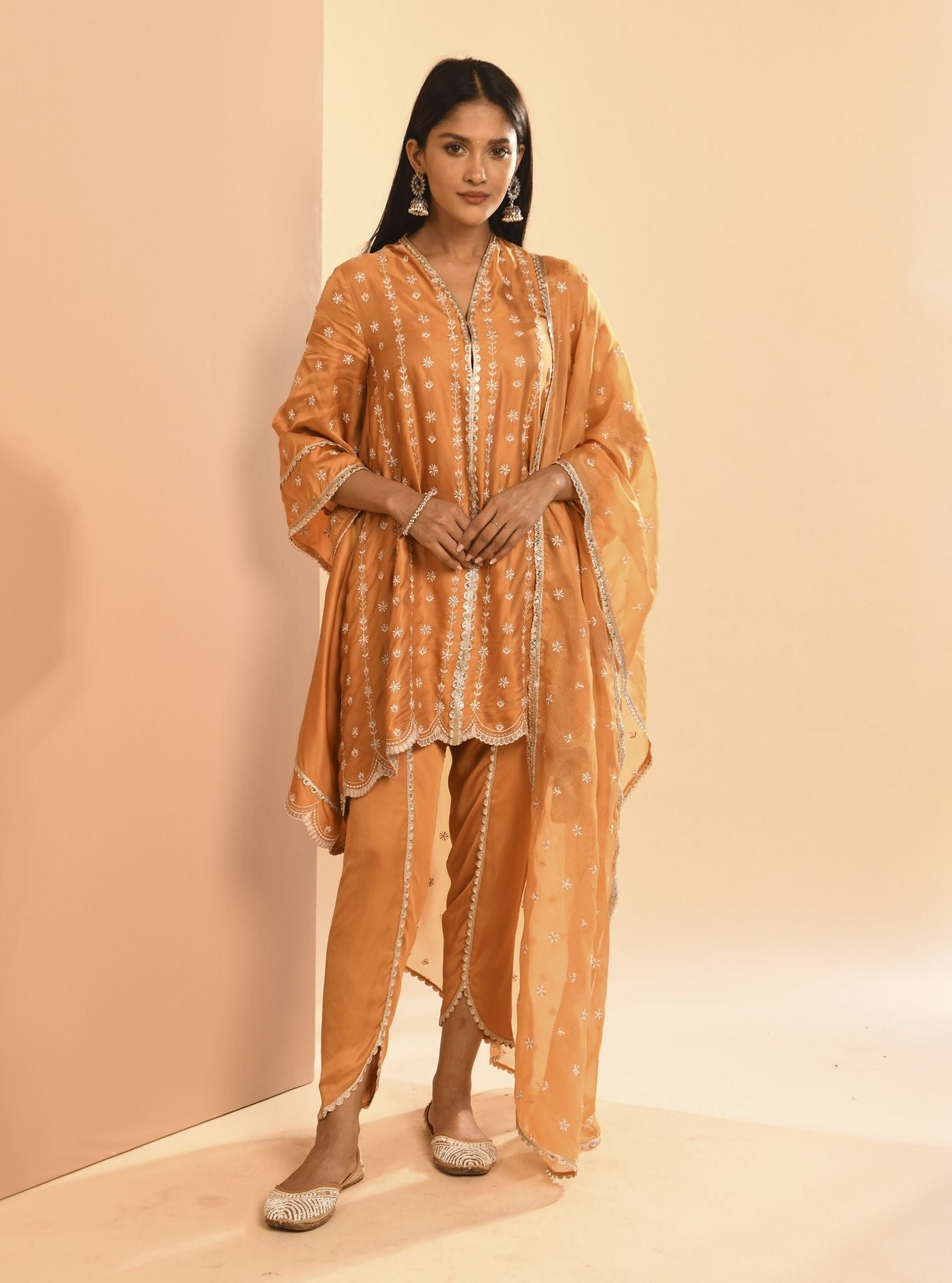 Mulmul Cupro Amara Orange Kurta With Mulmul Cupro Amara Orange Pant