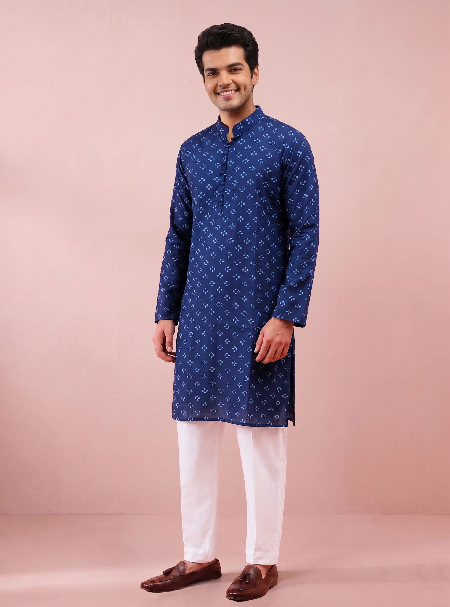 Abir Lawn Printed Navy Mens Kurta Set