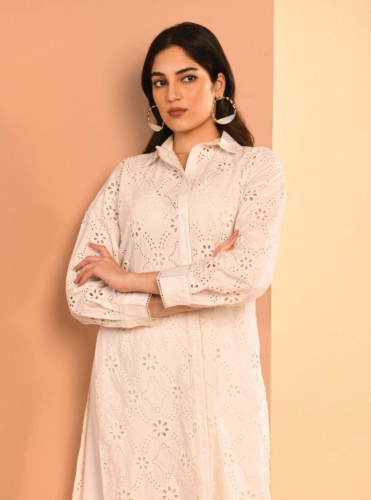 Mulmul Iconic Cotton Trix White Long Shirt