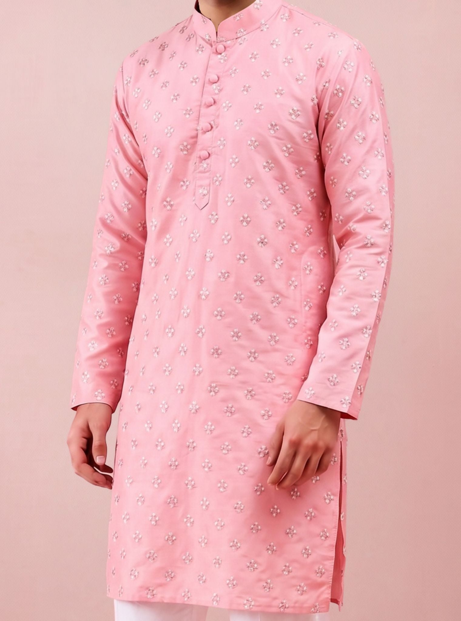Utsav Pima Satin Pink Mens Kurta Set