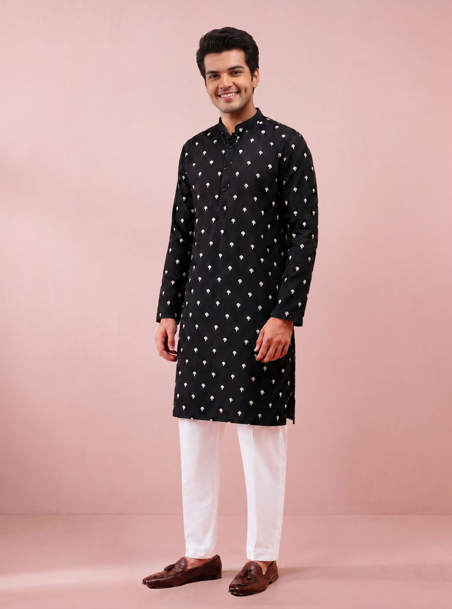 Saanch Bemberg Satin Black Mens Kurta Set
