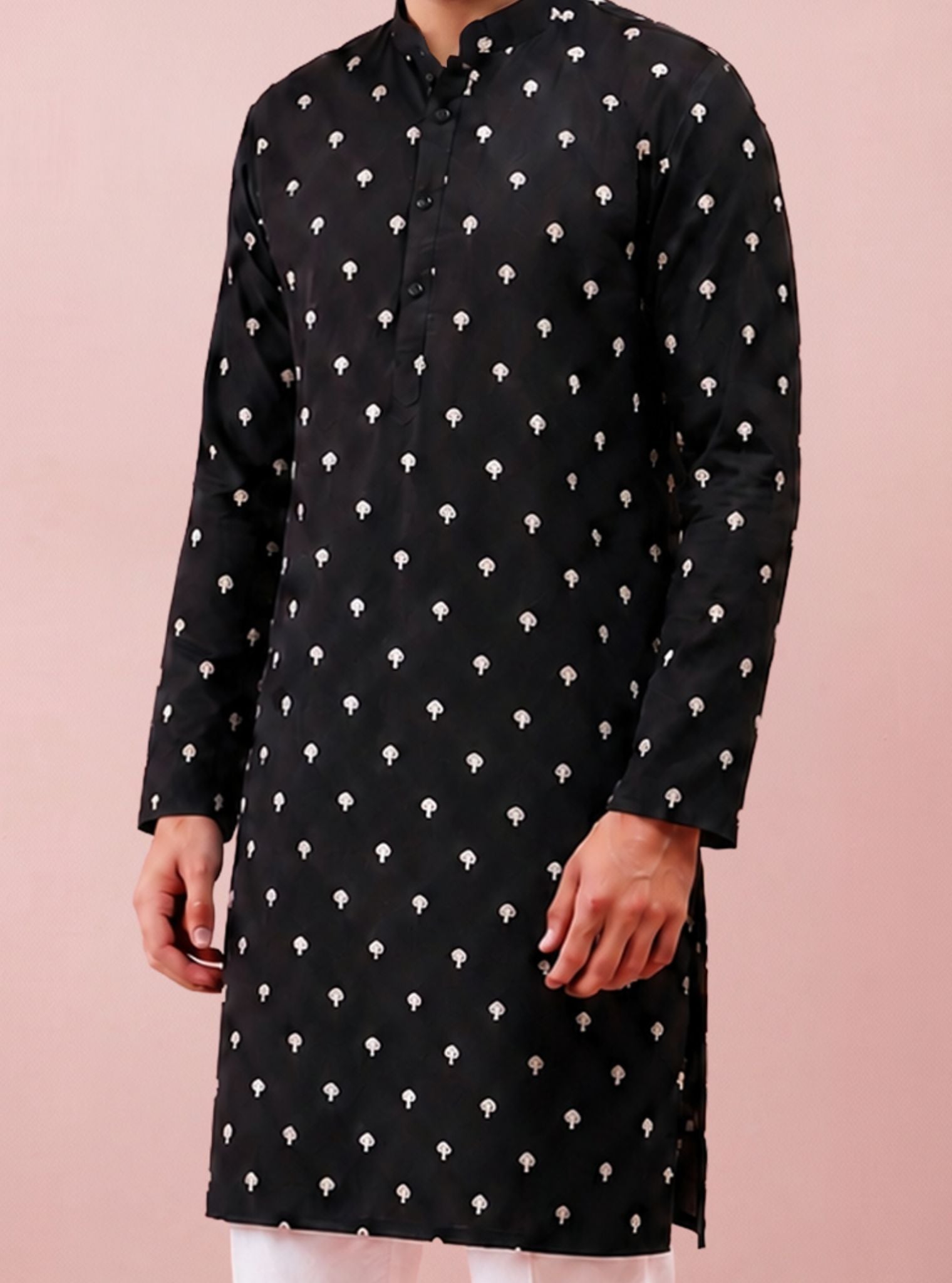 Saanch Bemberg Satin Black Mens Kurta Set