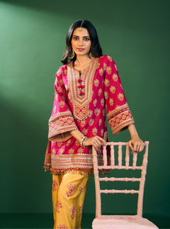 Lani Pima Satin Sky Blue Kurta With Purple Pant
