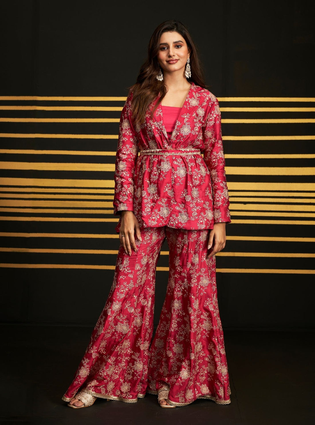 Saadgi Cupro Satin Black Top Set