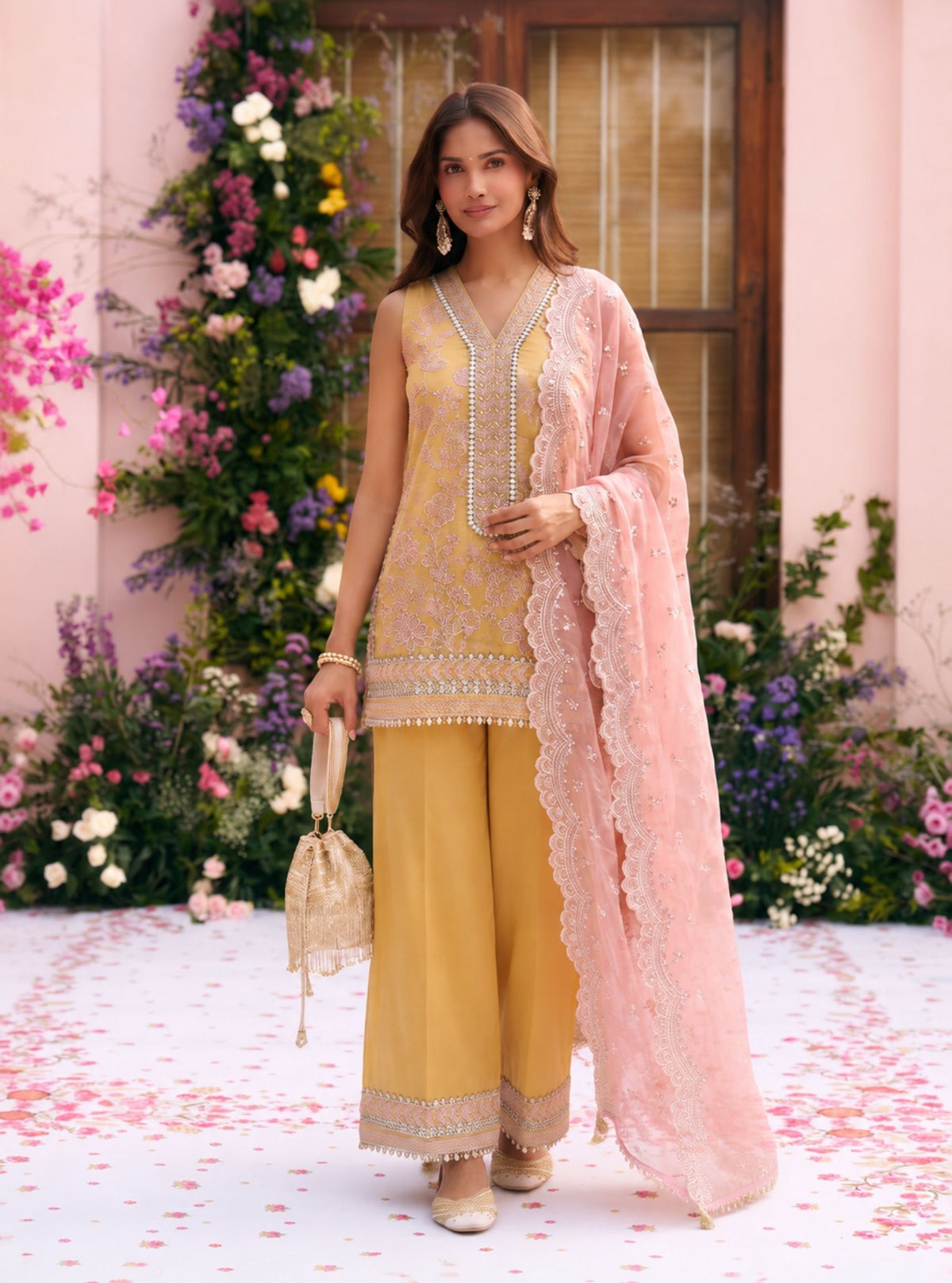 Jivara Supima Cotton Yellow Kurta With Farshi Salwar