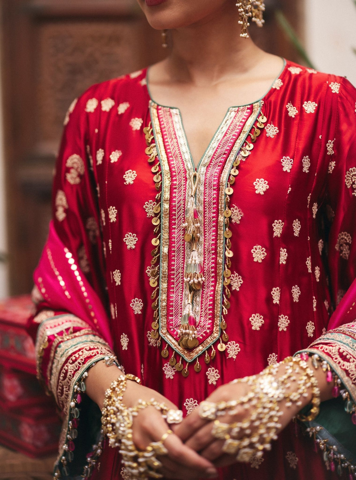 Maeri Cupro Satin Red Kurta Set