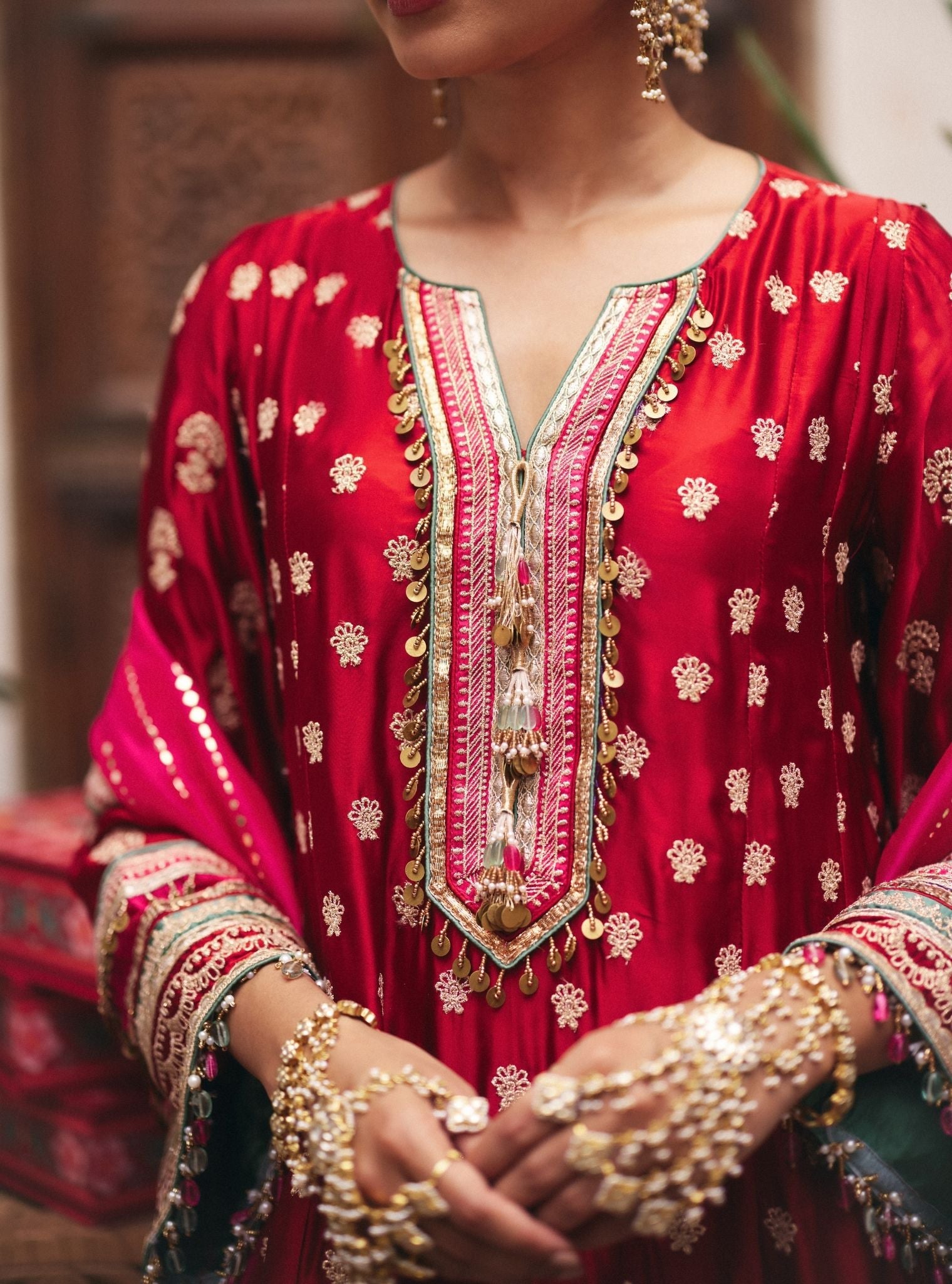 Maeri Cupro Satin Red Kurta Set