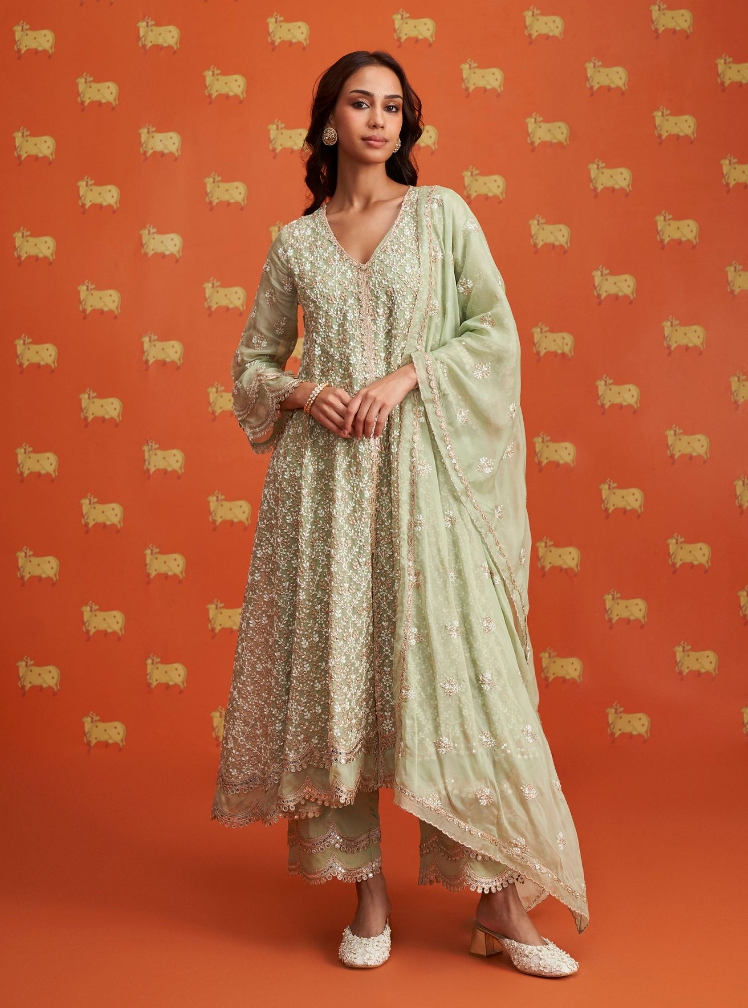 Mulmul Organza Lalana Green Dupatta