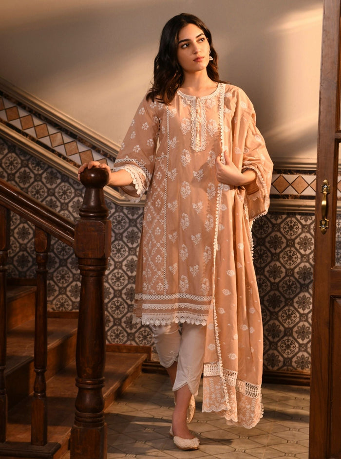 Mulmul Supima Cotton Kaza Beige Kurta