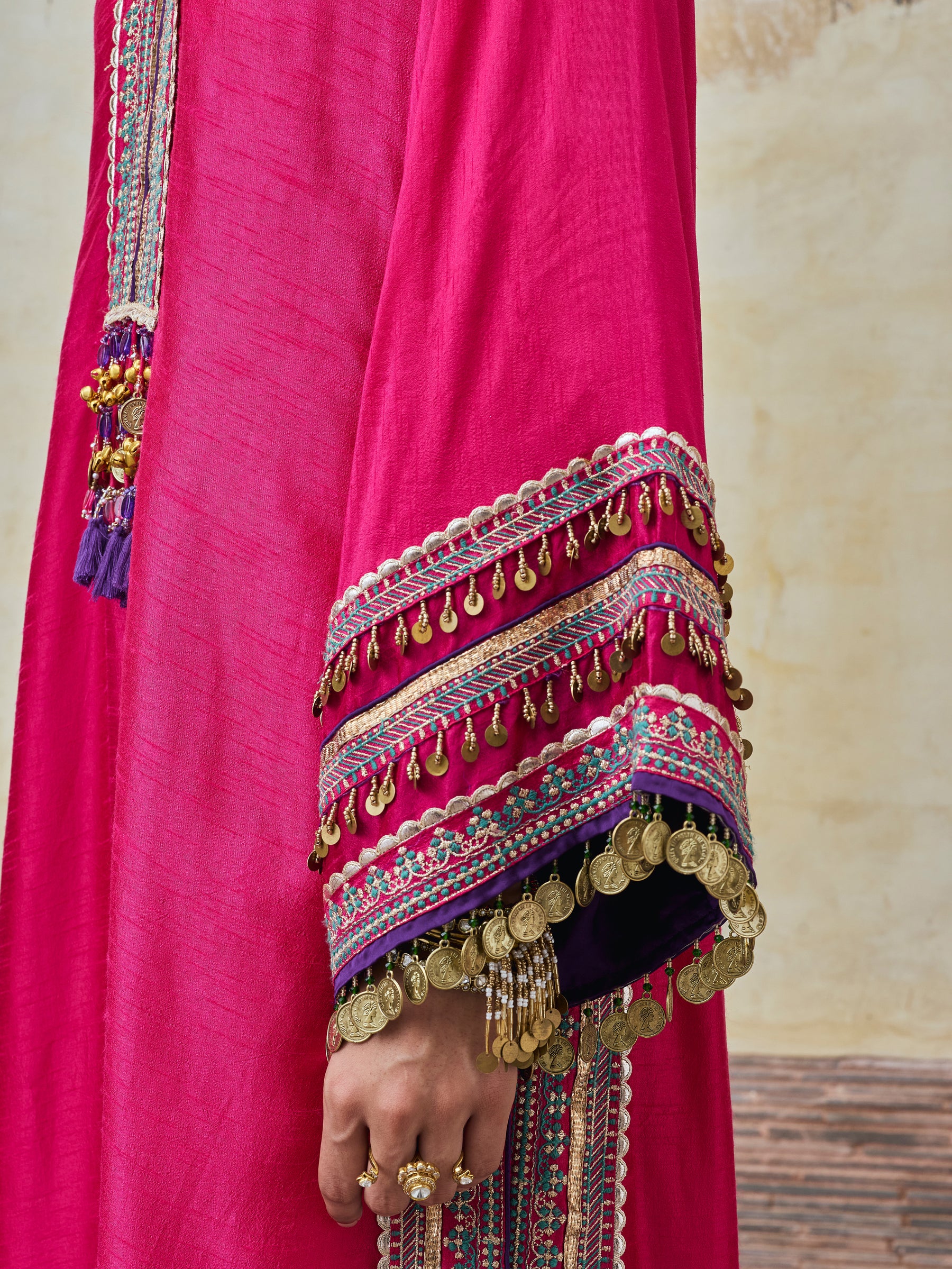 Shaabni Bemberg Raw Silk Fuchsia Kaftan Set