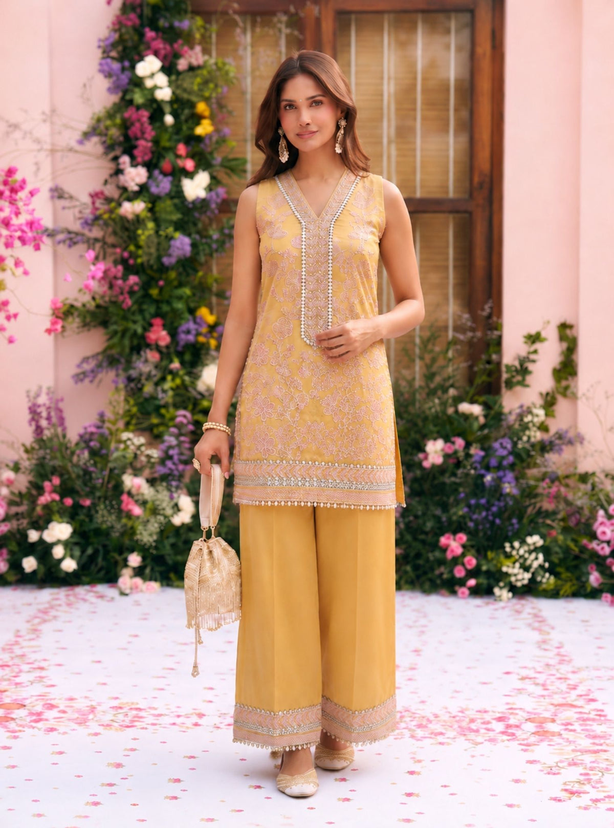 Jivara Supima Cotton Yellow Kurta With Farshi Salwar