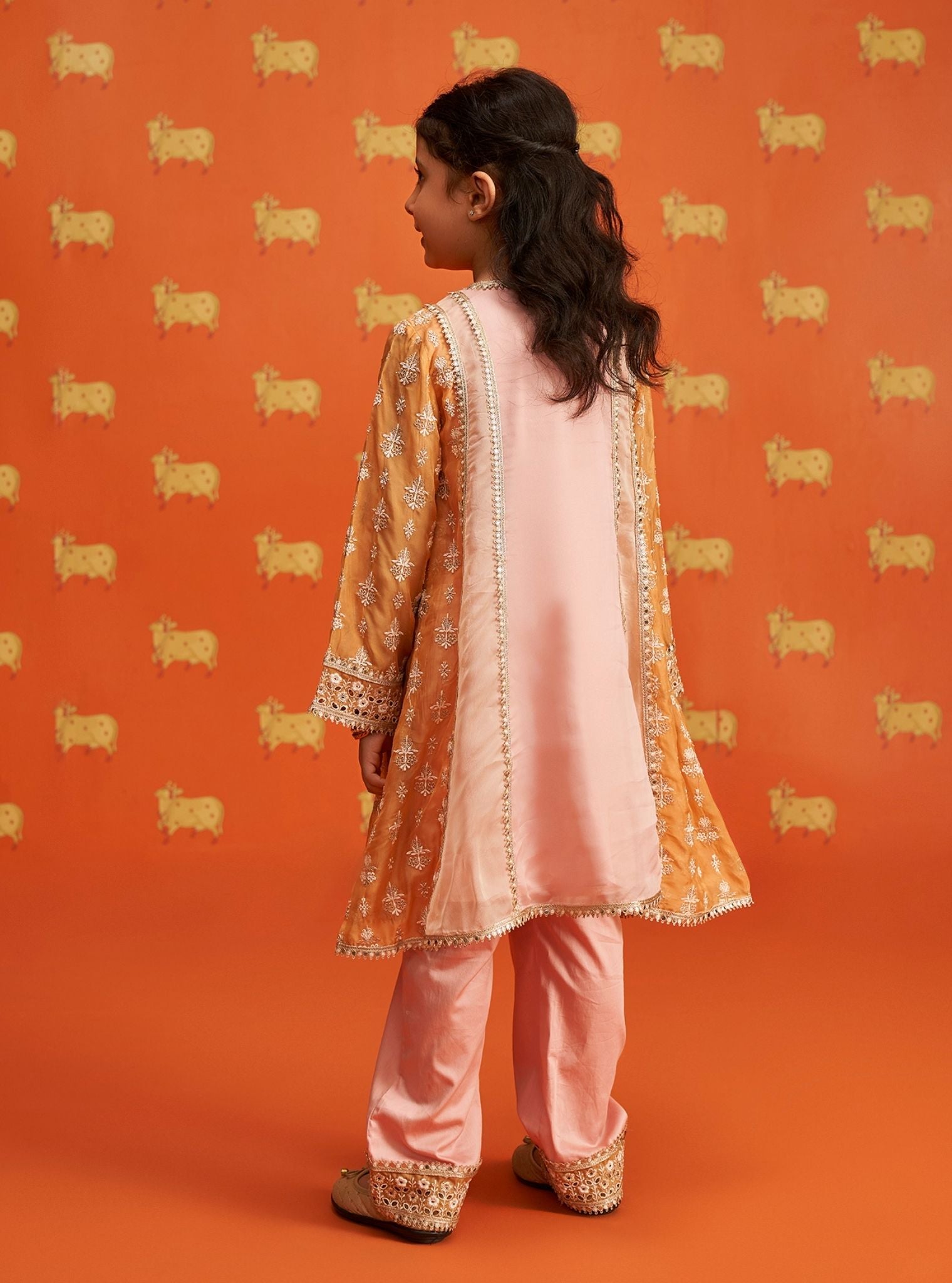 Mulmul Organza Zina Pink Kurta With Mulmul Pima Zina Pink Pant