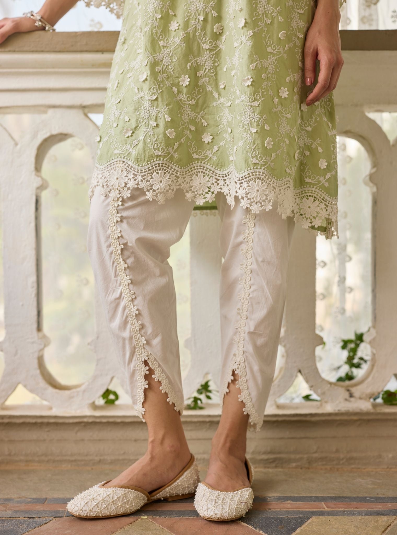 BayBreeze Supima Cotton Green Kurta with Aelira White Dhoti Pant Set