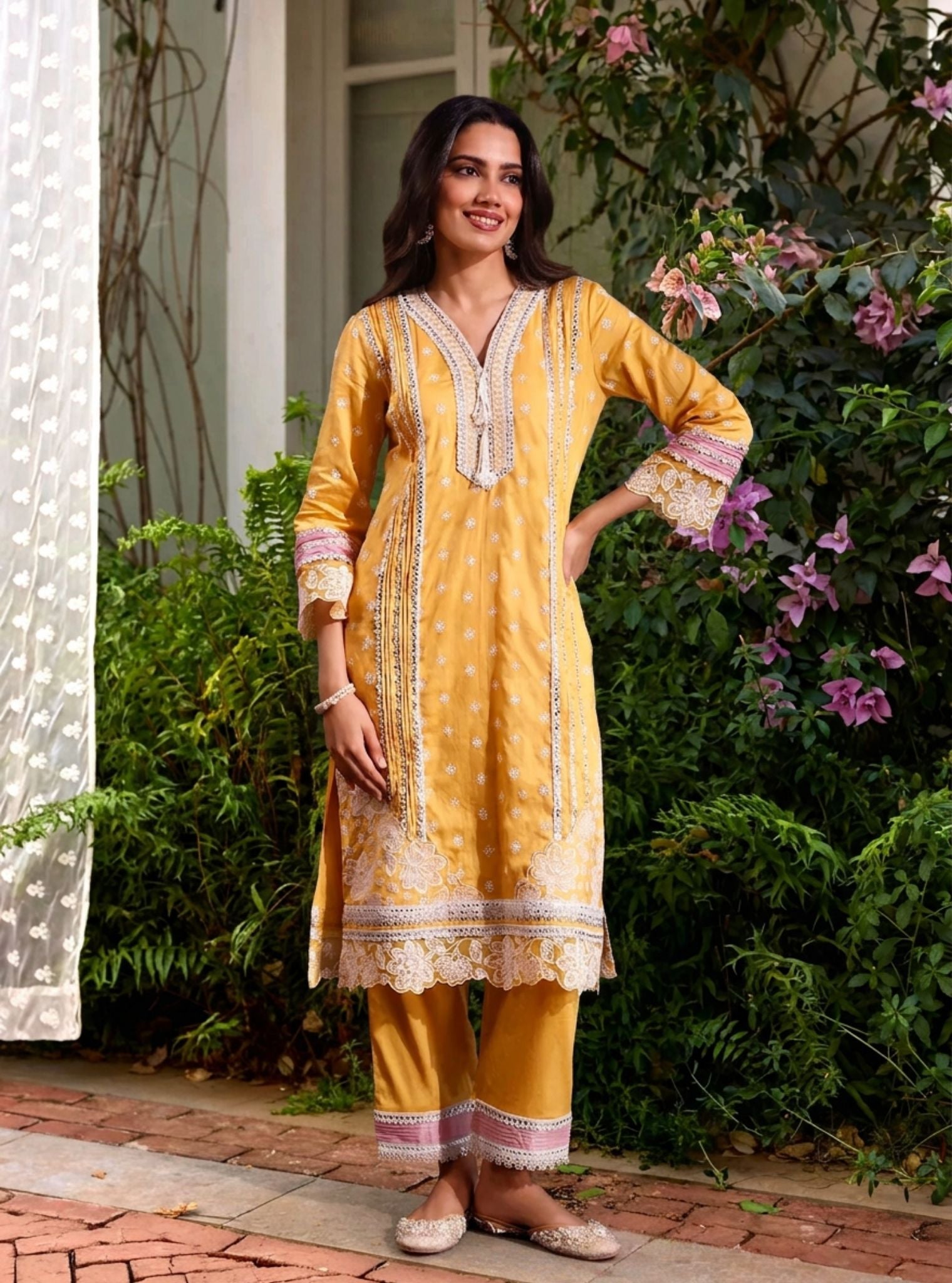 Pira Pima Satin Mustard Kurta Set