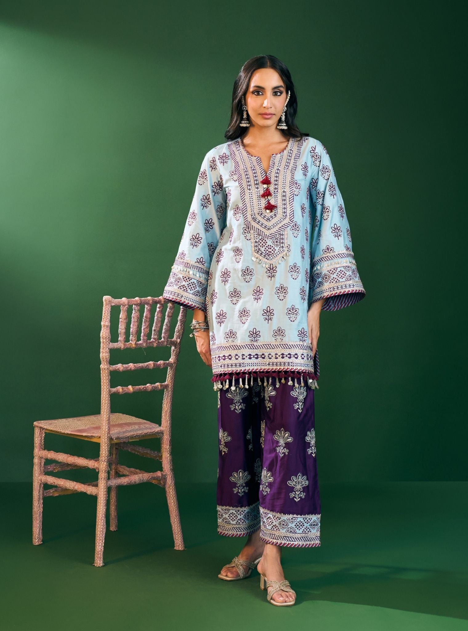Lani Pima Satin Sky Blue Kurta Set
