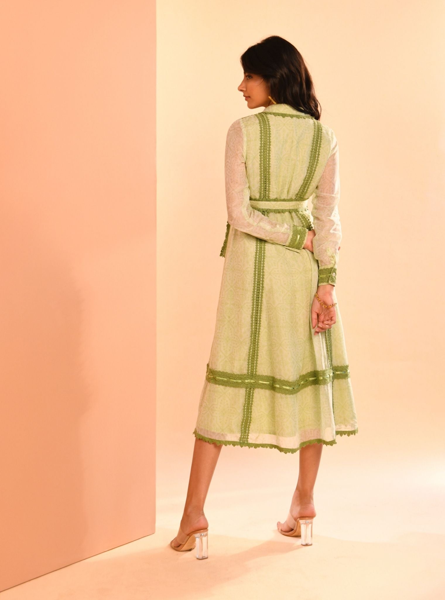 Mulmul Organza Liz Printed Green Long Dress