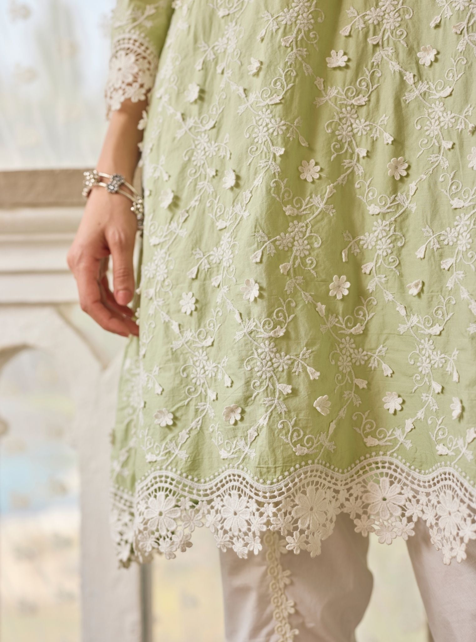 BayBreeze Supima Cotton Green Kurta with Aelira White Dhoti Pant Set