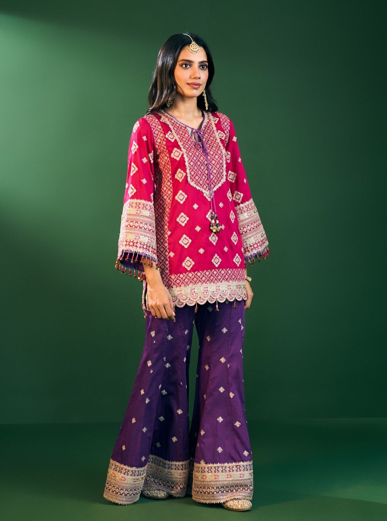 Dahna Pima Satin Fuschia Kurta Set main image 0