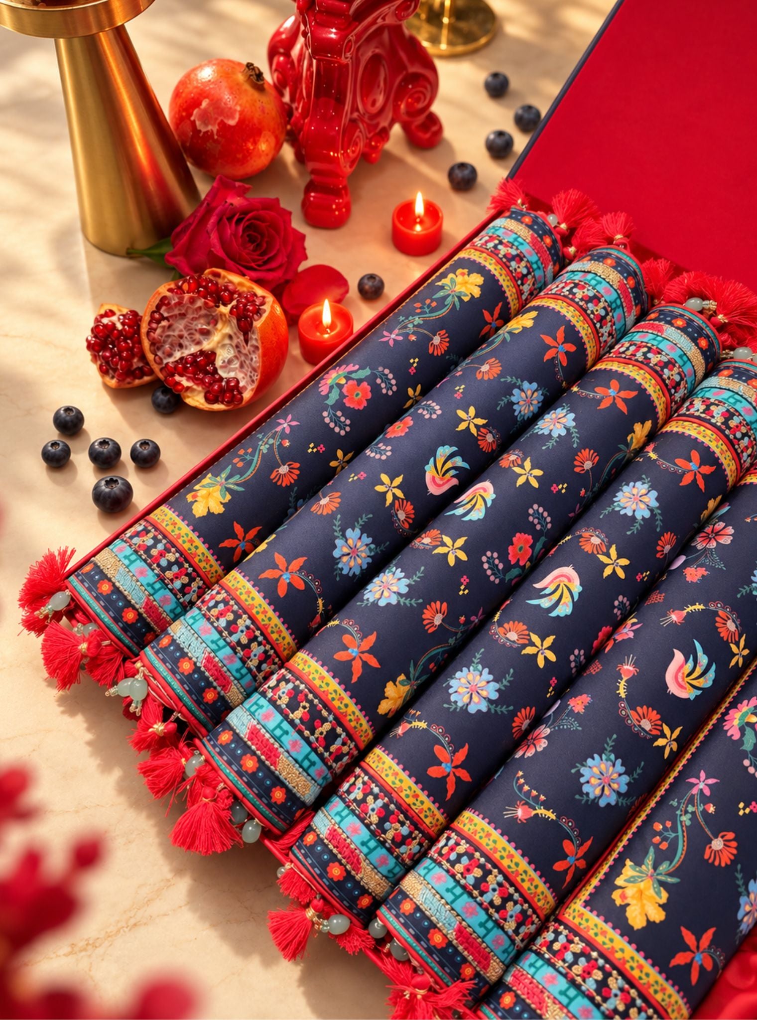 Midnight Bloom Printed Placemat Set in Navy
